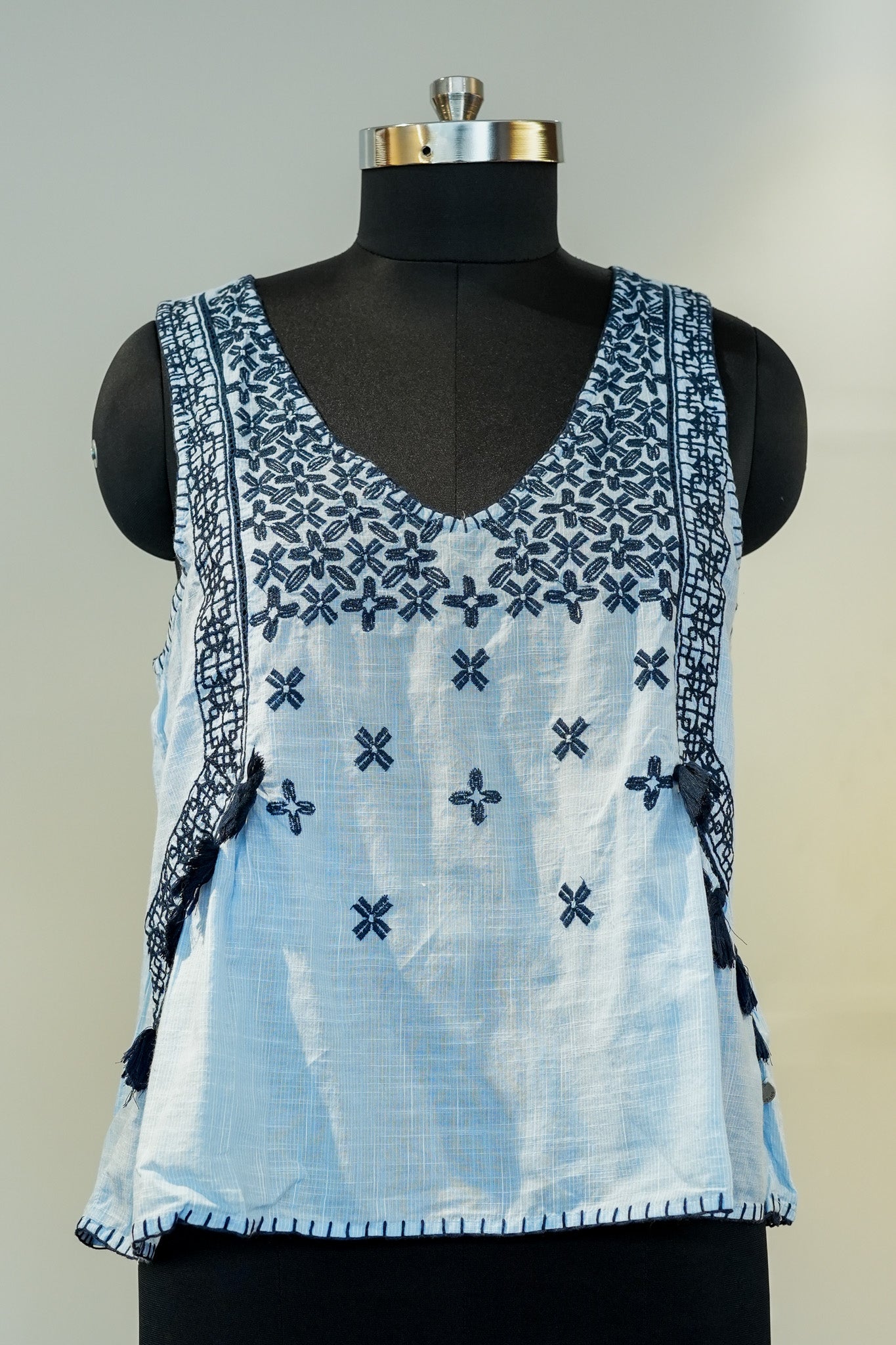 Blue Thread Work Cut Sleeves Top