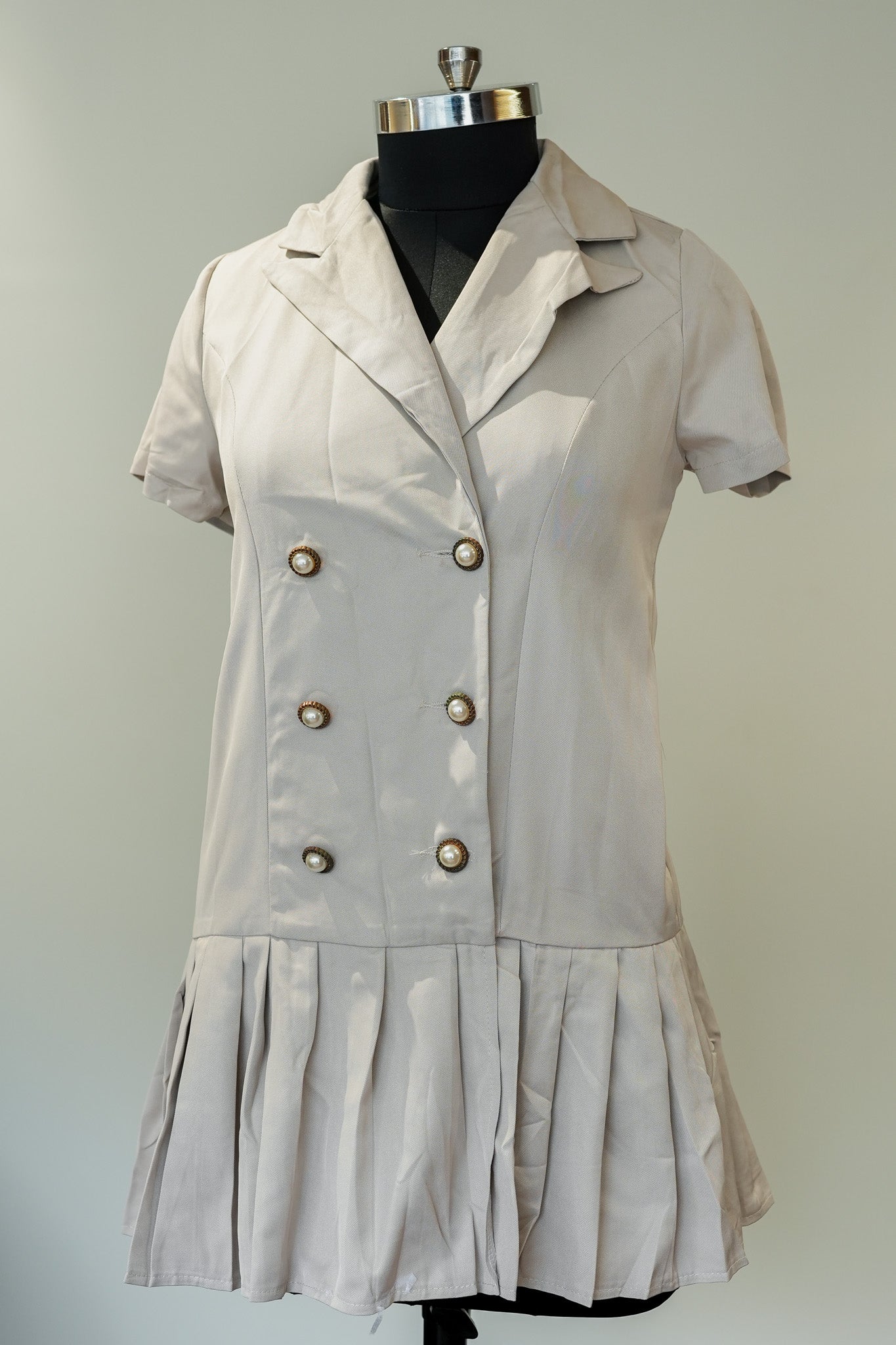 Off White Front Buttoned Short Dress