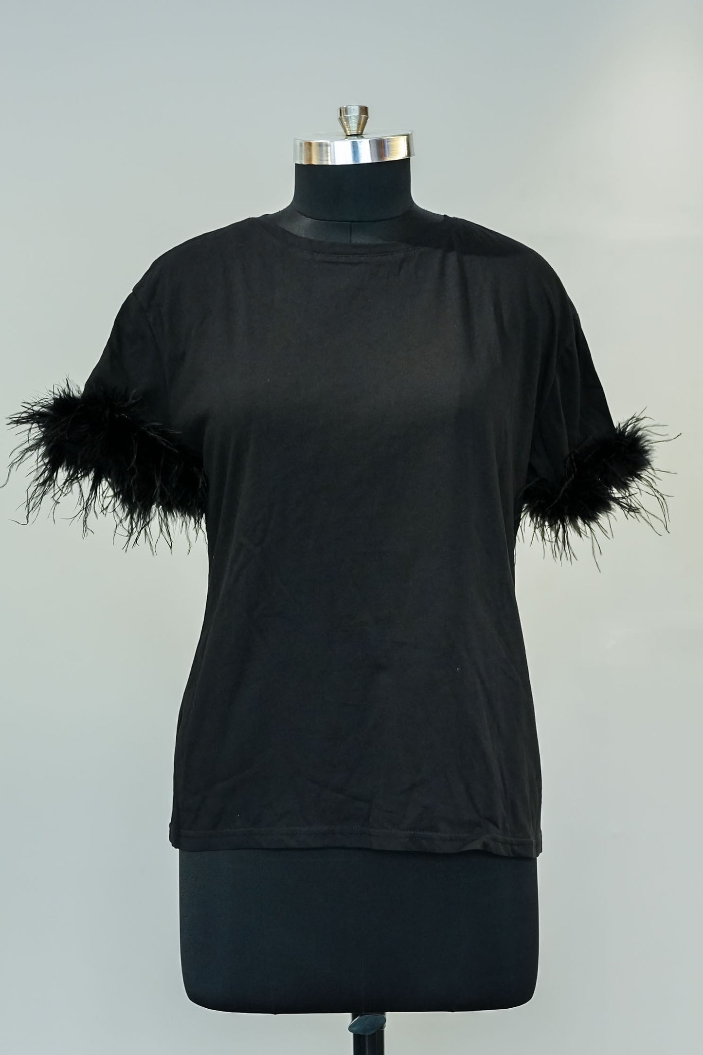 Black Feather Sleeves Top