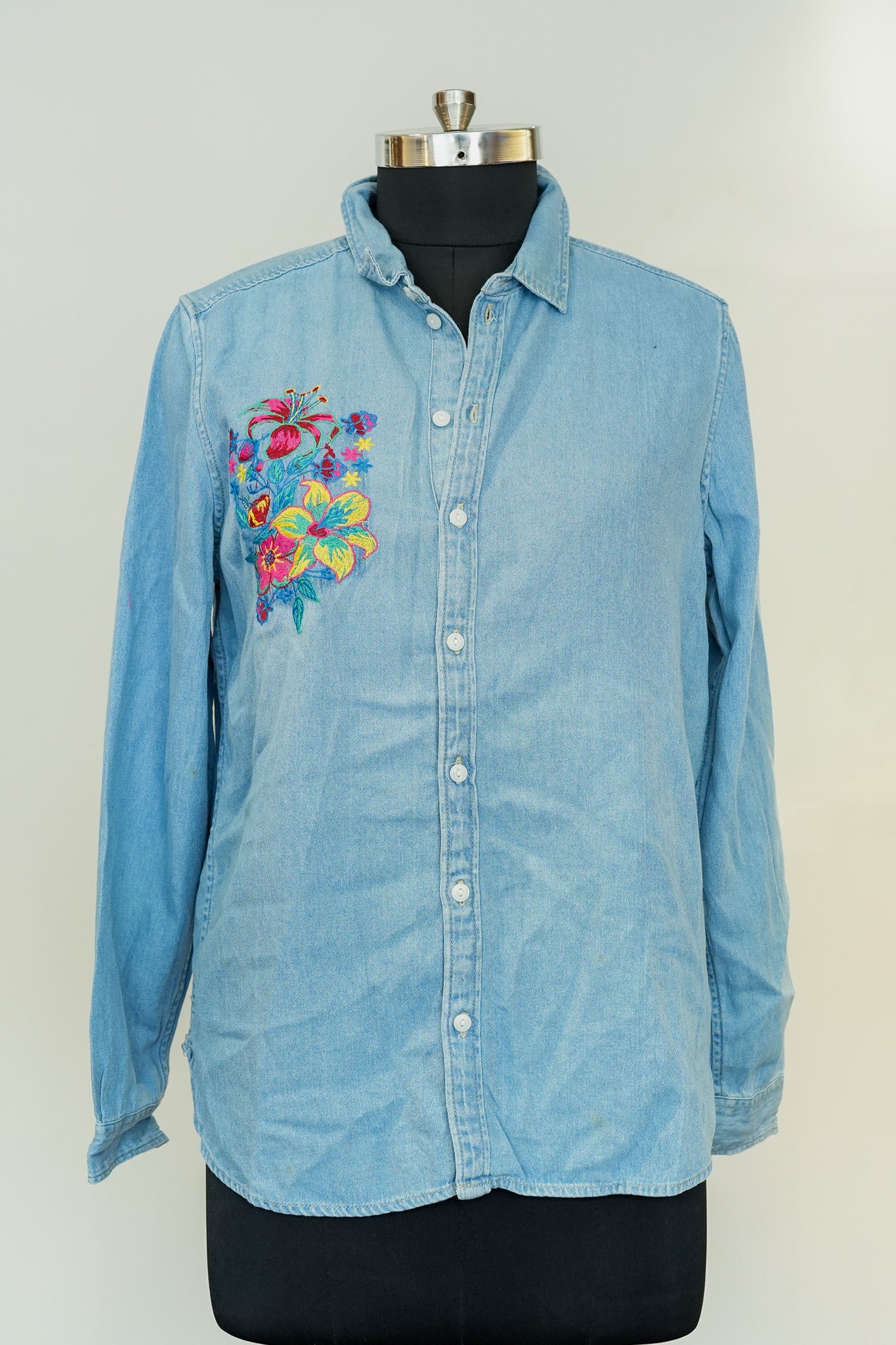 Floral Embroidered Denim Shirt