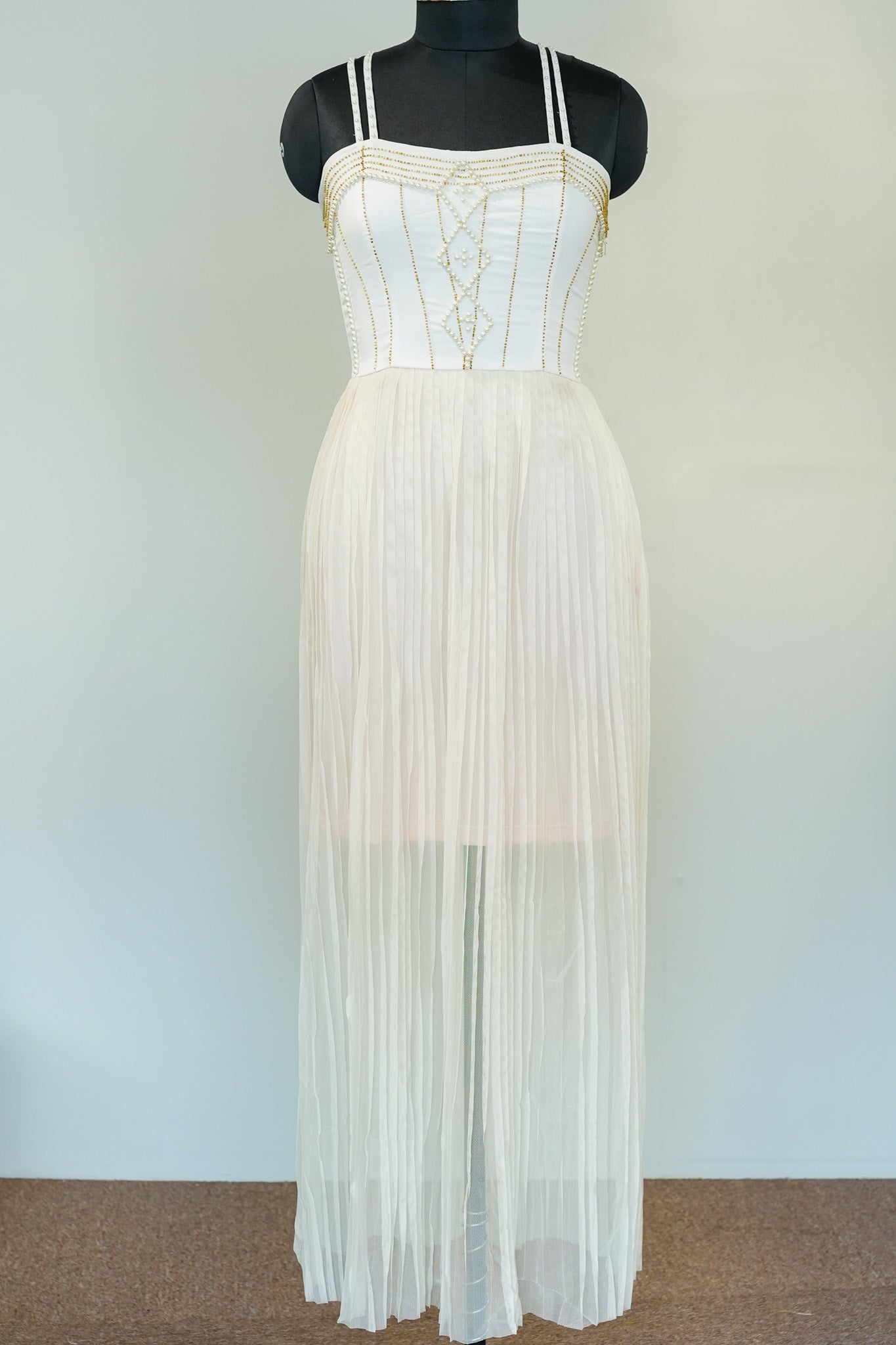 White Pearl Embroidered Slip Dress