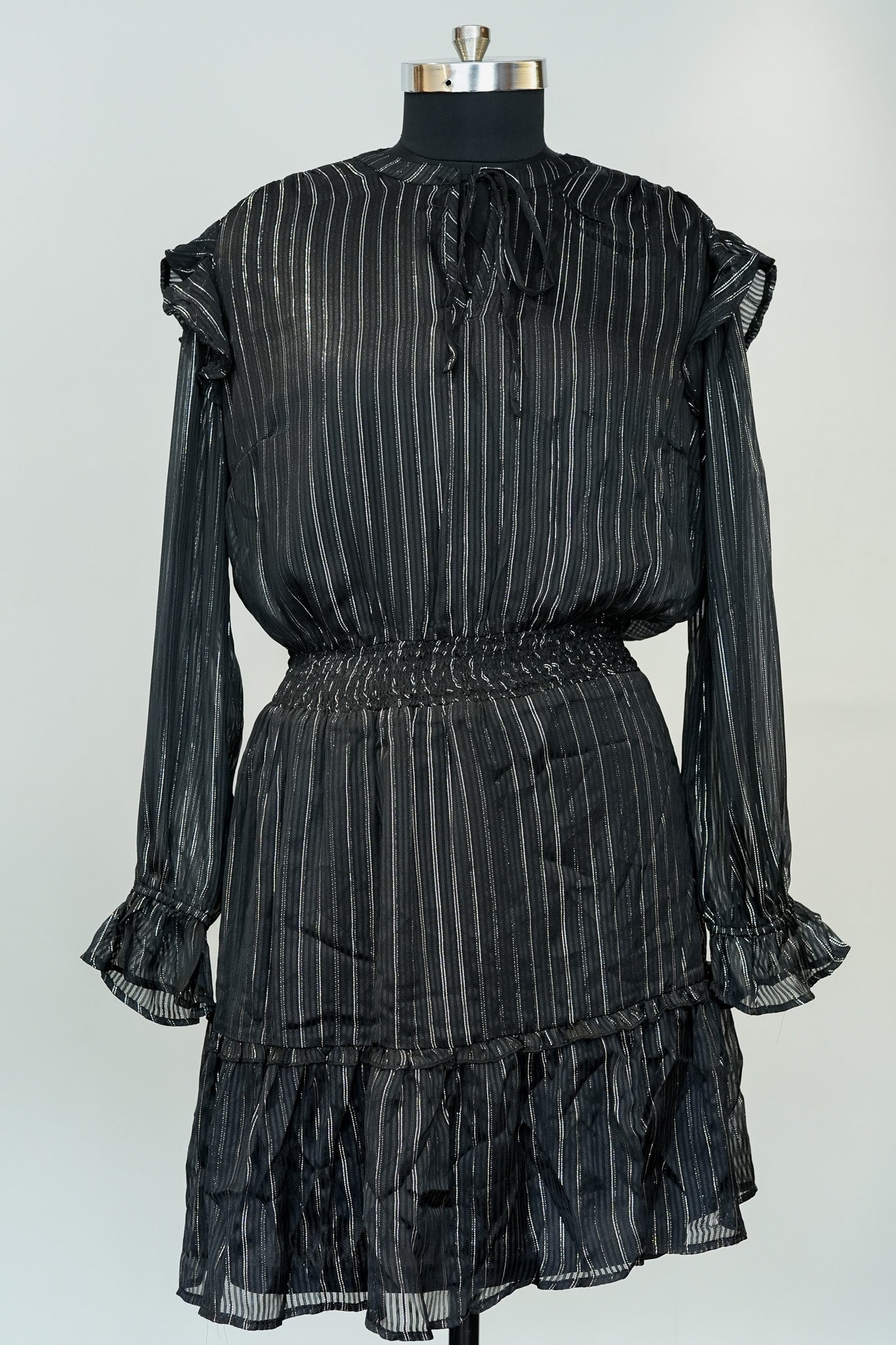 Black Striped Frill Short Dress