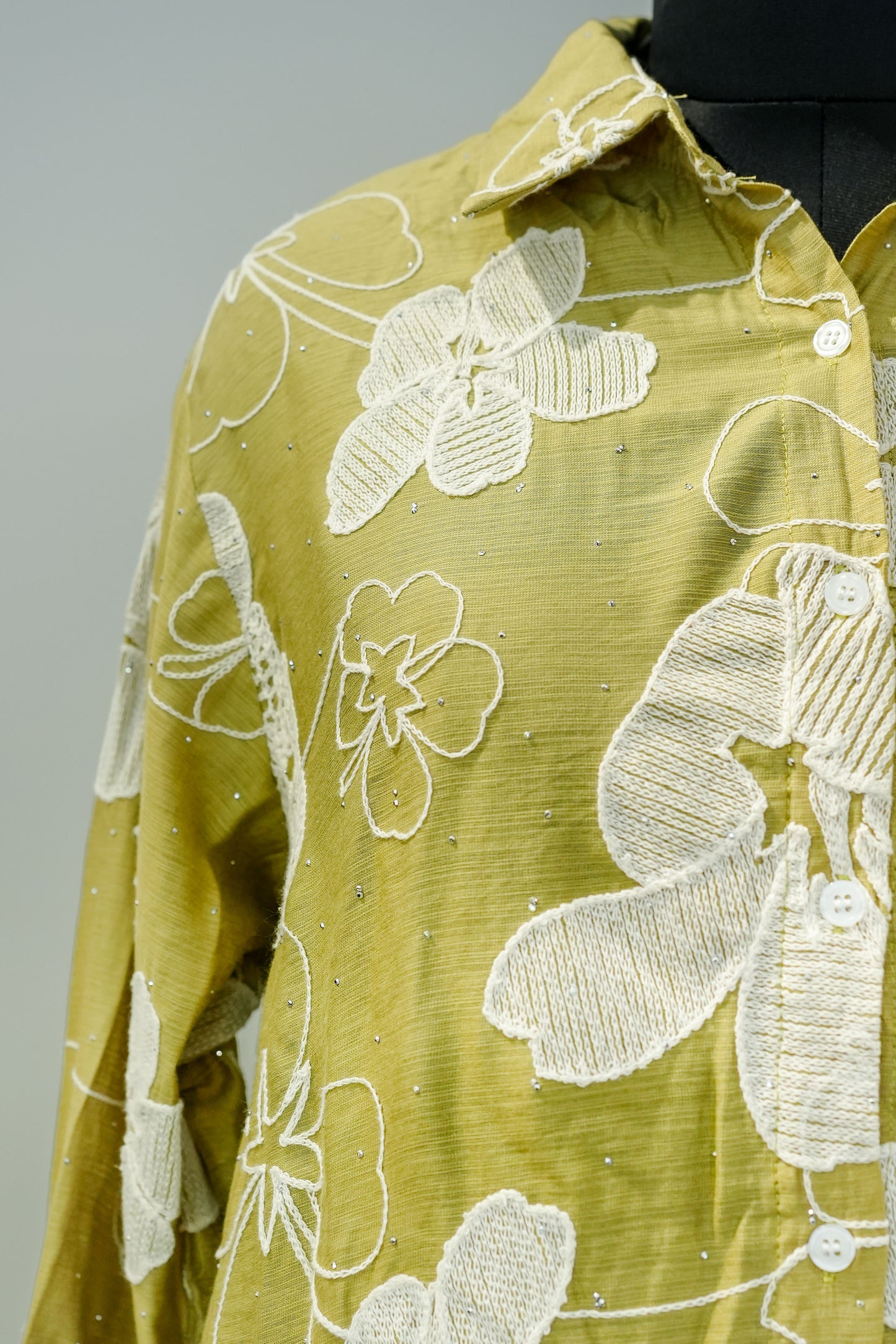 Green Floral Embroidered Shirt