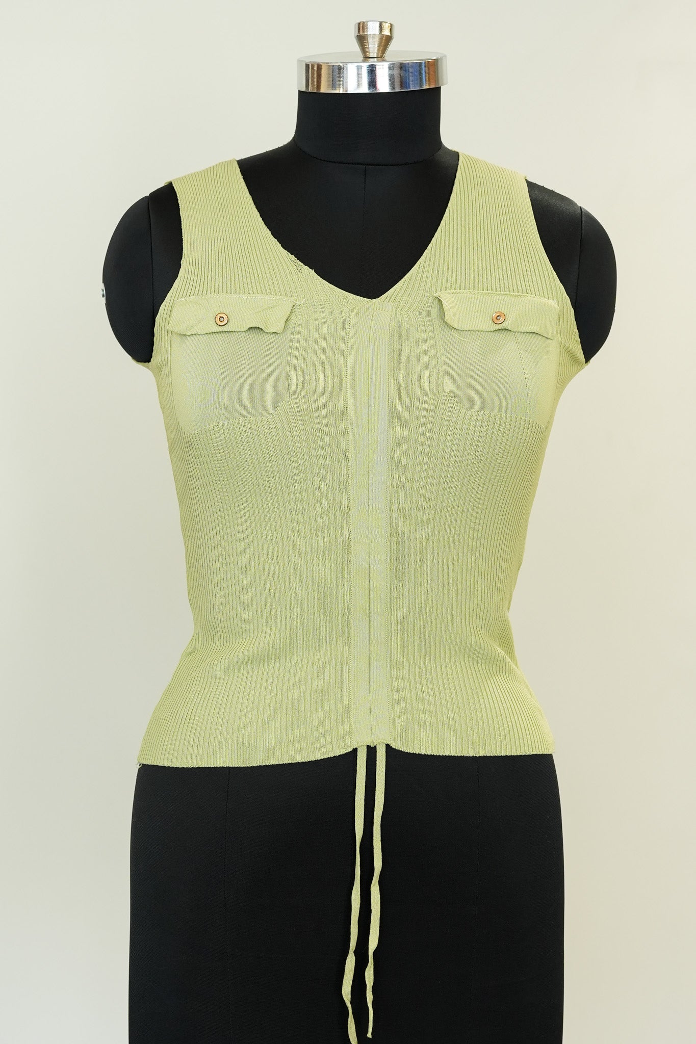Green Front Knot Cut Sleeves Top