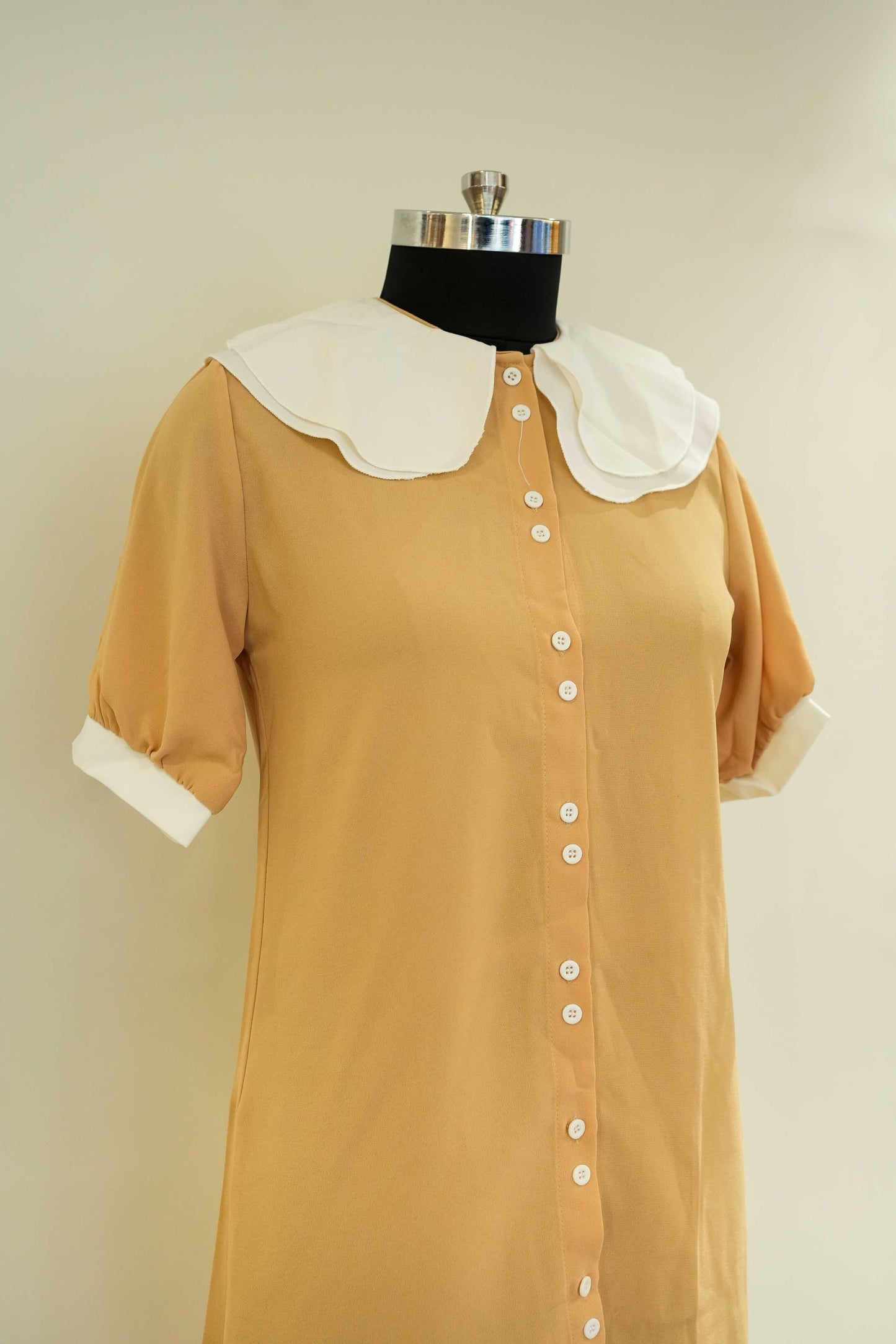 Yellow White Collared Dress