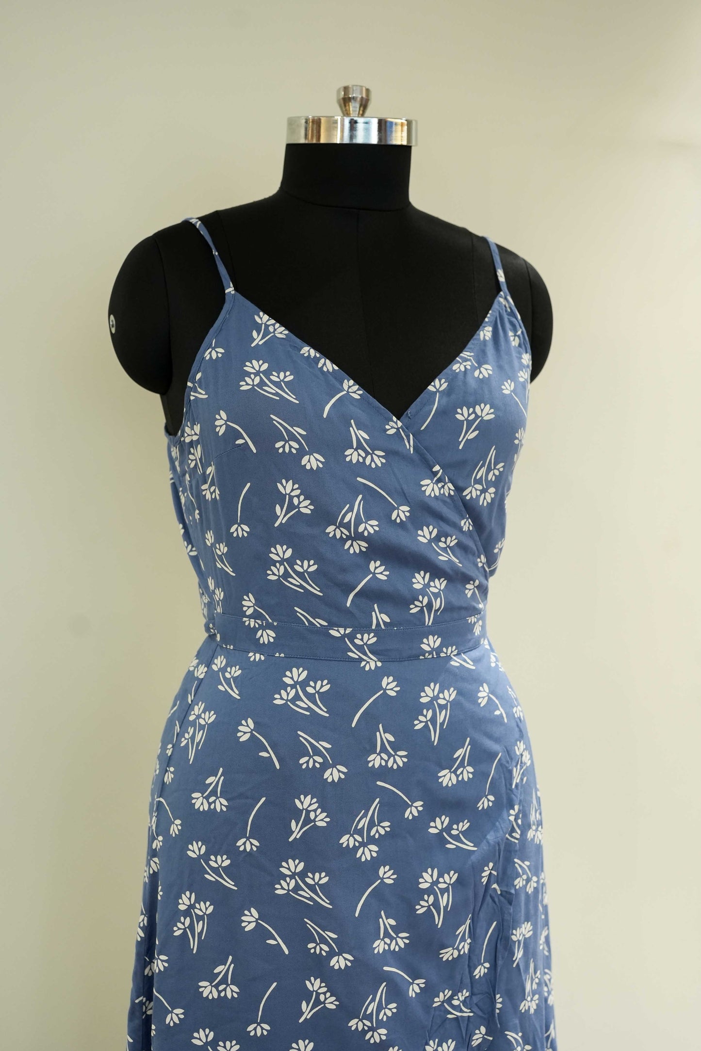 Blue Floral Wrap Around Dress