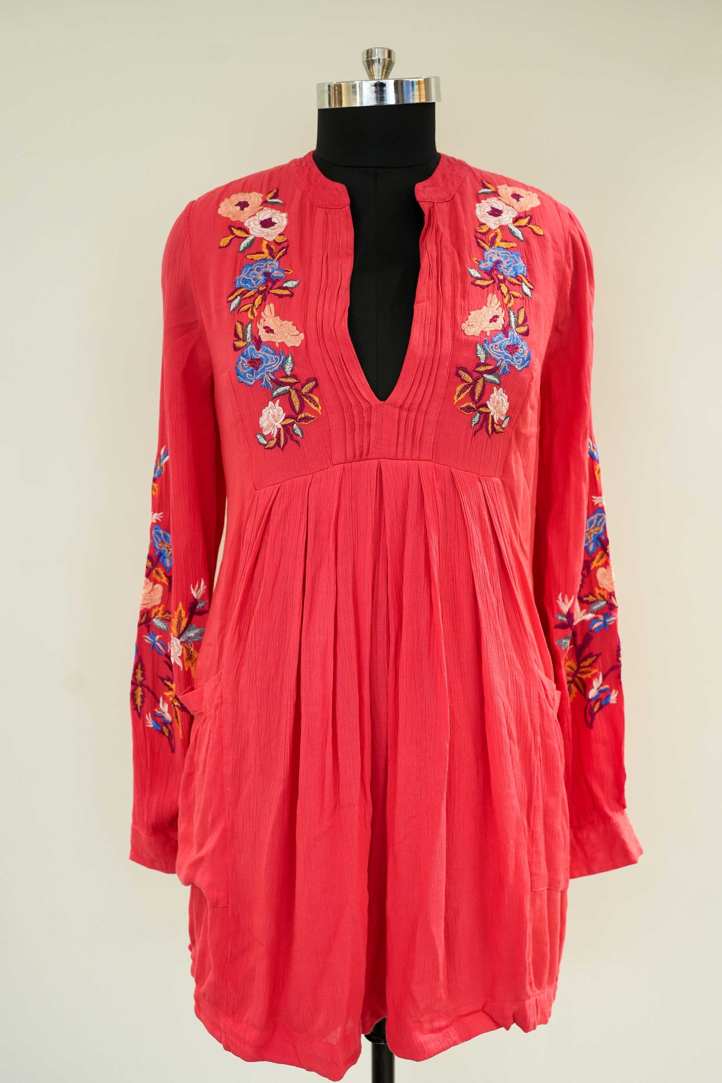 Rust Floral Embroidered Short Dress