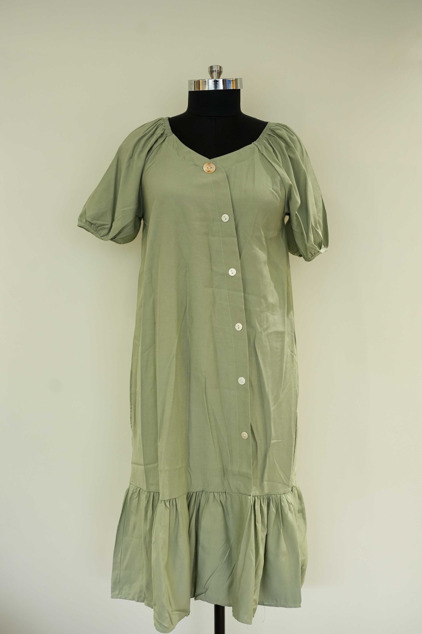Green Side Buttoned Dress
