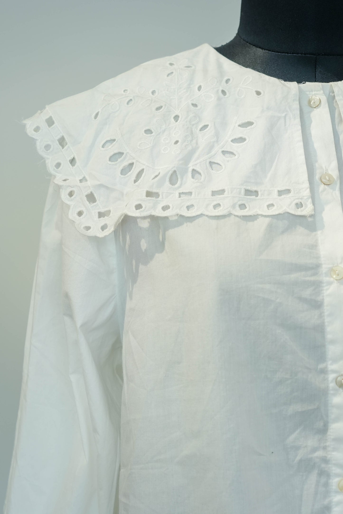 White Full Sleeves Schiffli Work Shirt