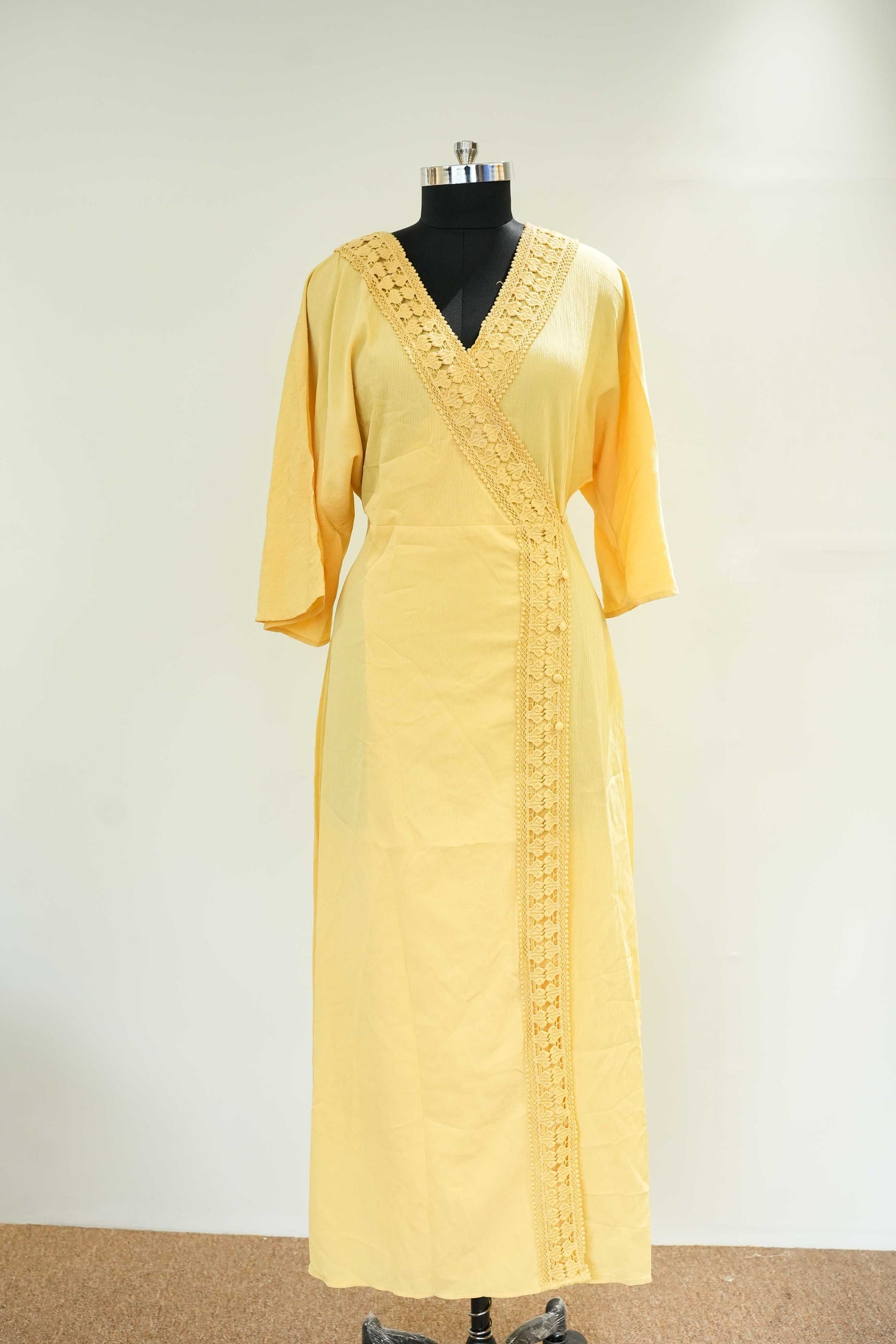 Yellow Lace Detailing Long Dress