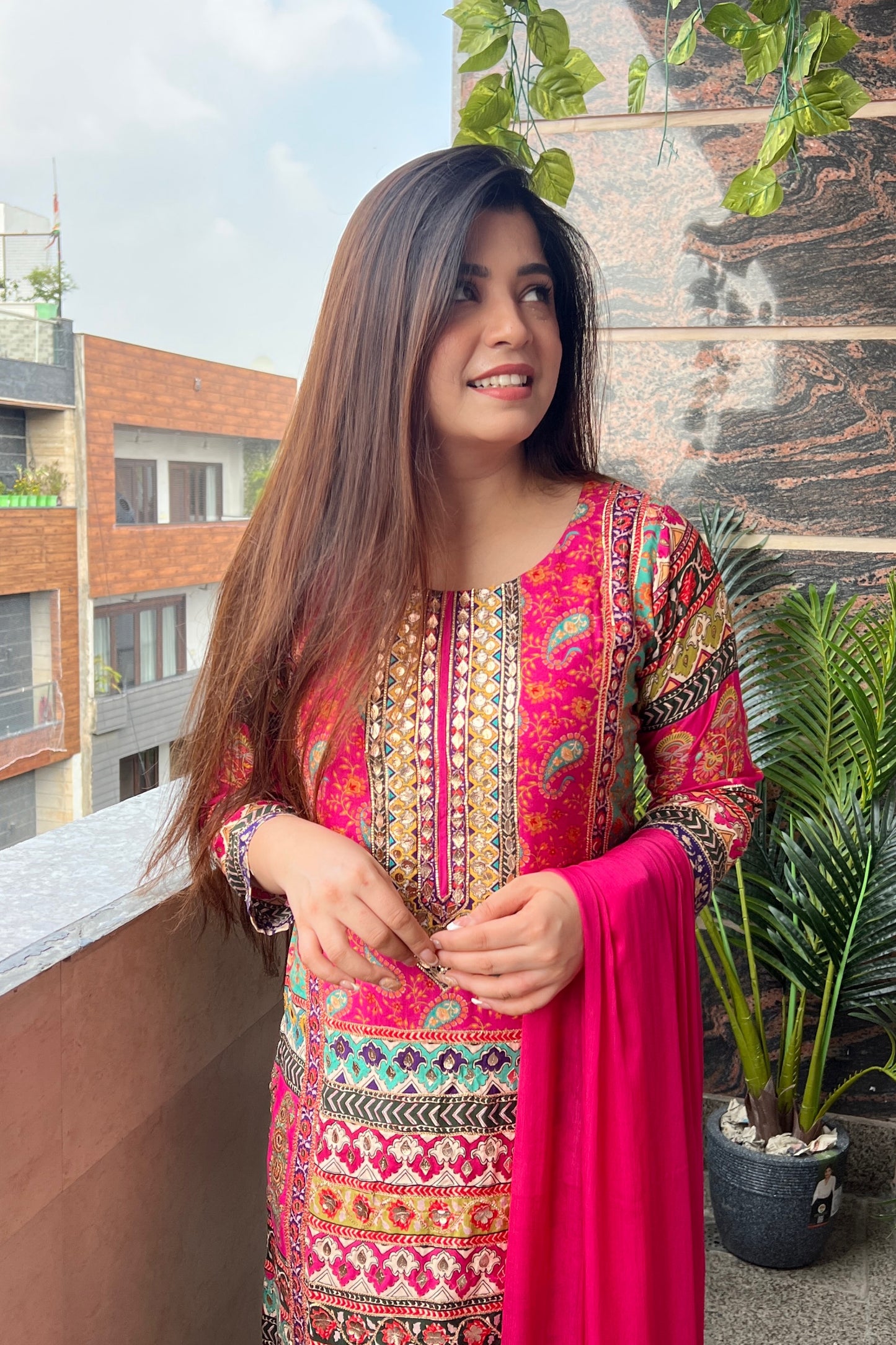 Sagari Pink Digital Print Suit Set