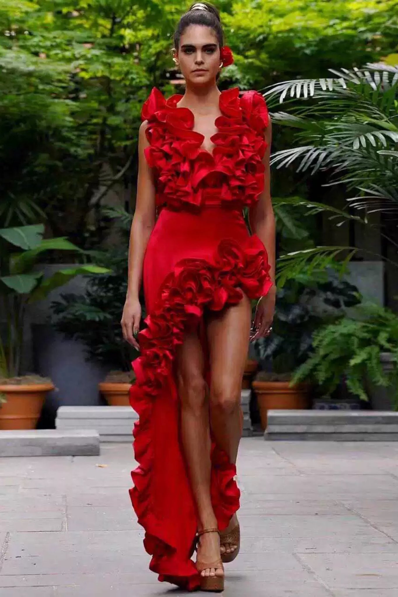 Red Frill Swimsuit With Skirt