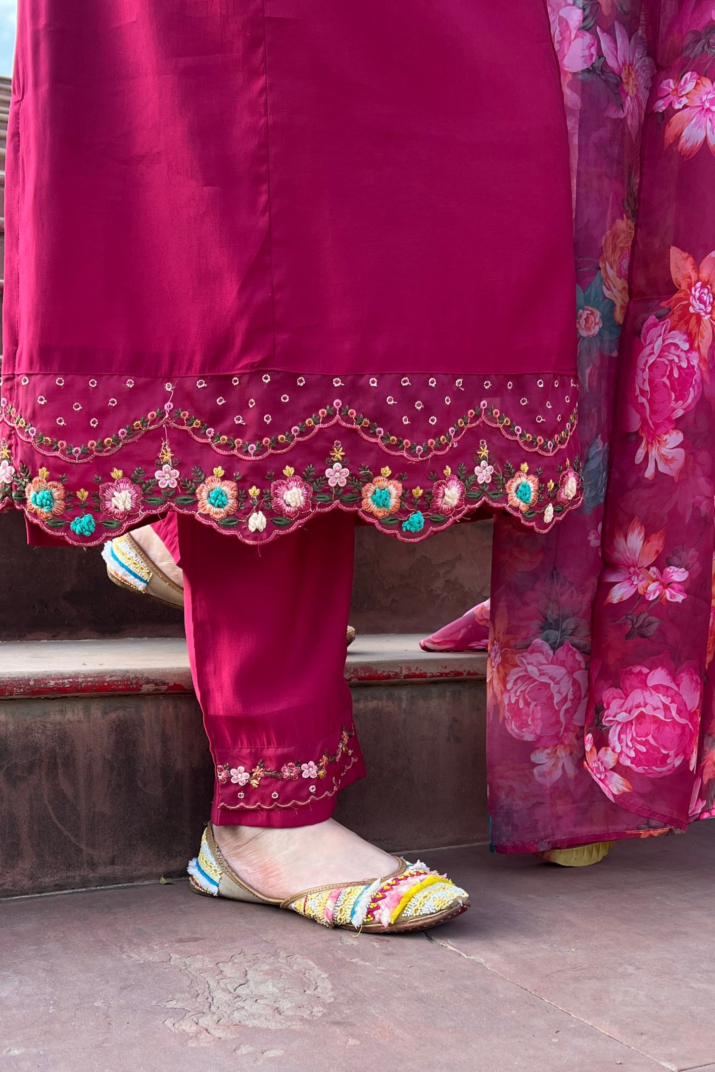 Zoya Wine Embroidered Suit Set
