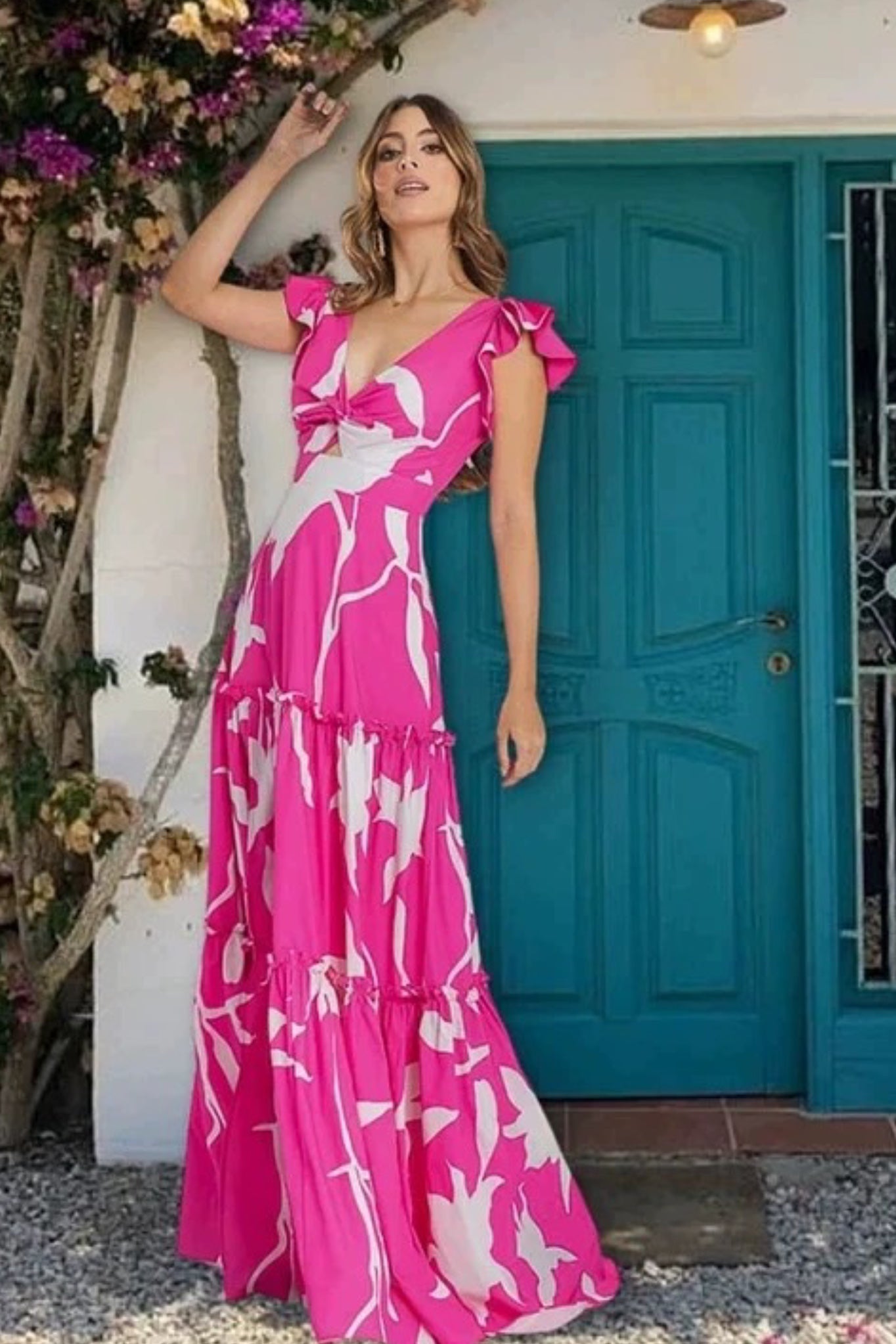 Pink Printed Swimwear With Skirt