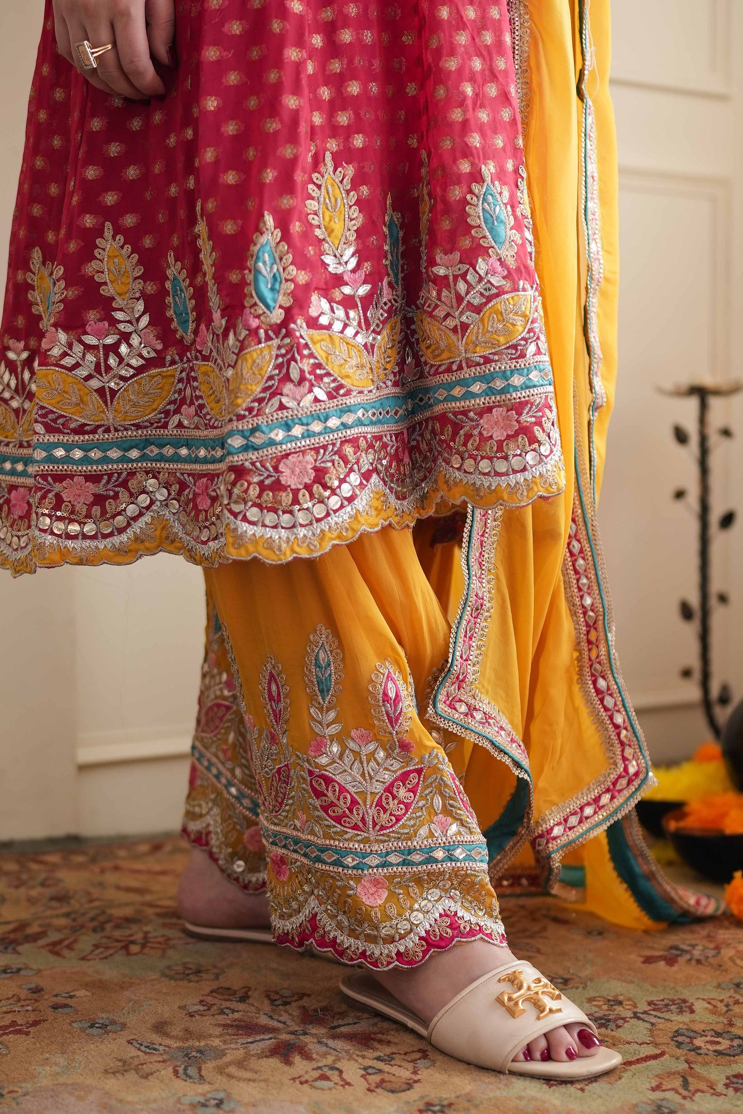 Meera Red Short Anarakali With Dhoti