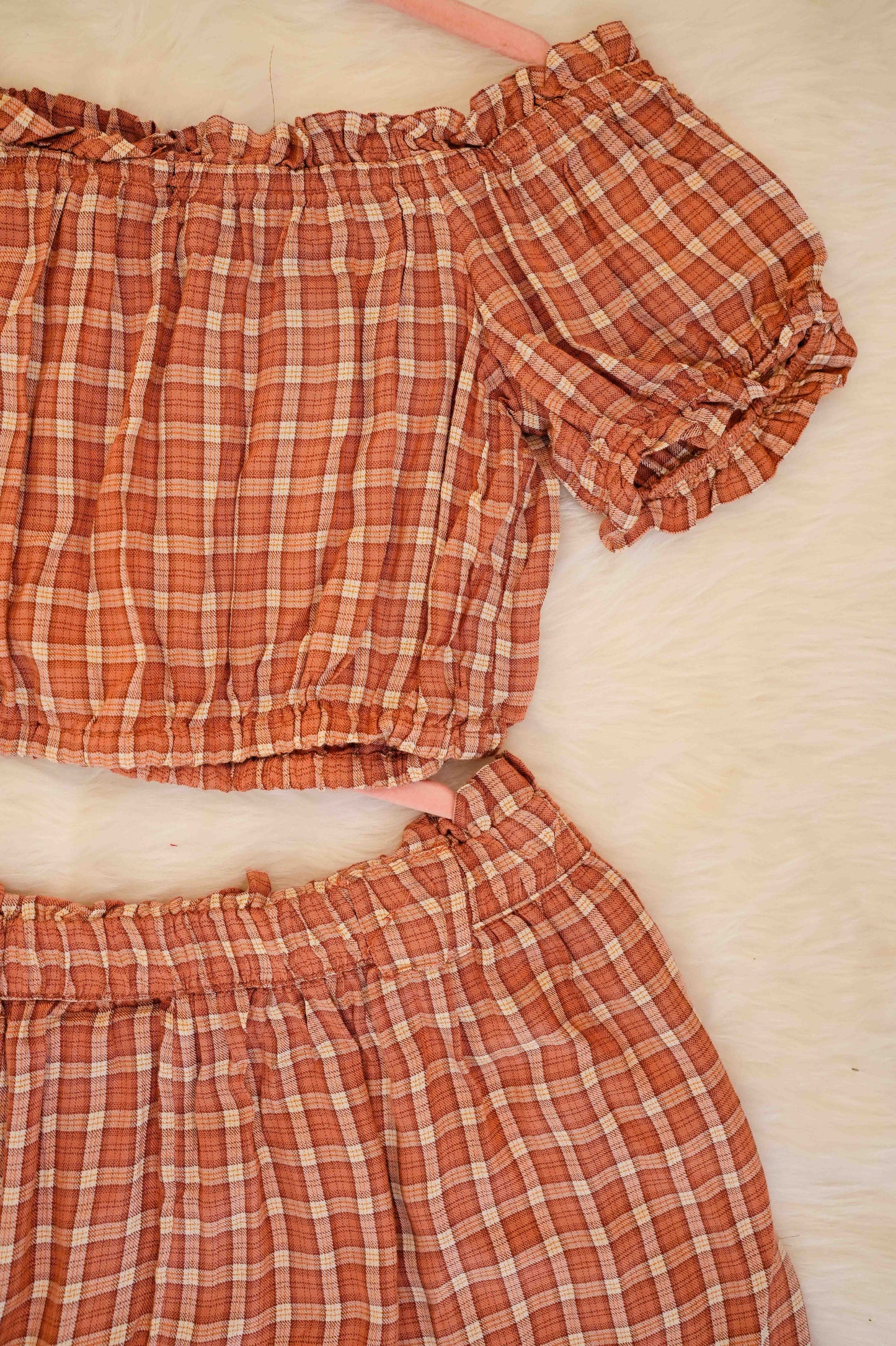 Rust Check Shorts Set