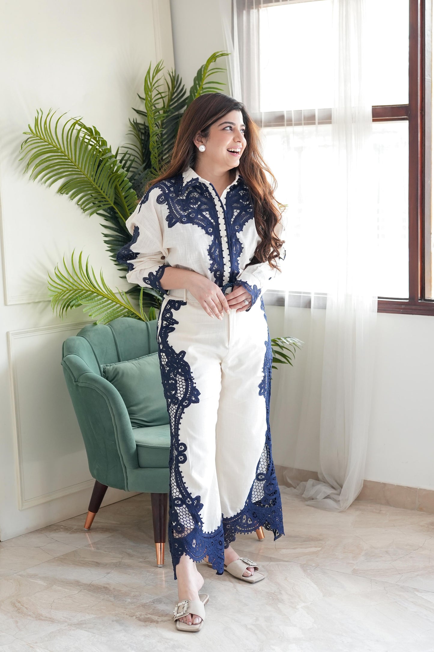 Baku White Schiffli Embroidered Cordset