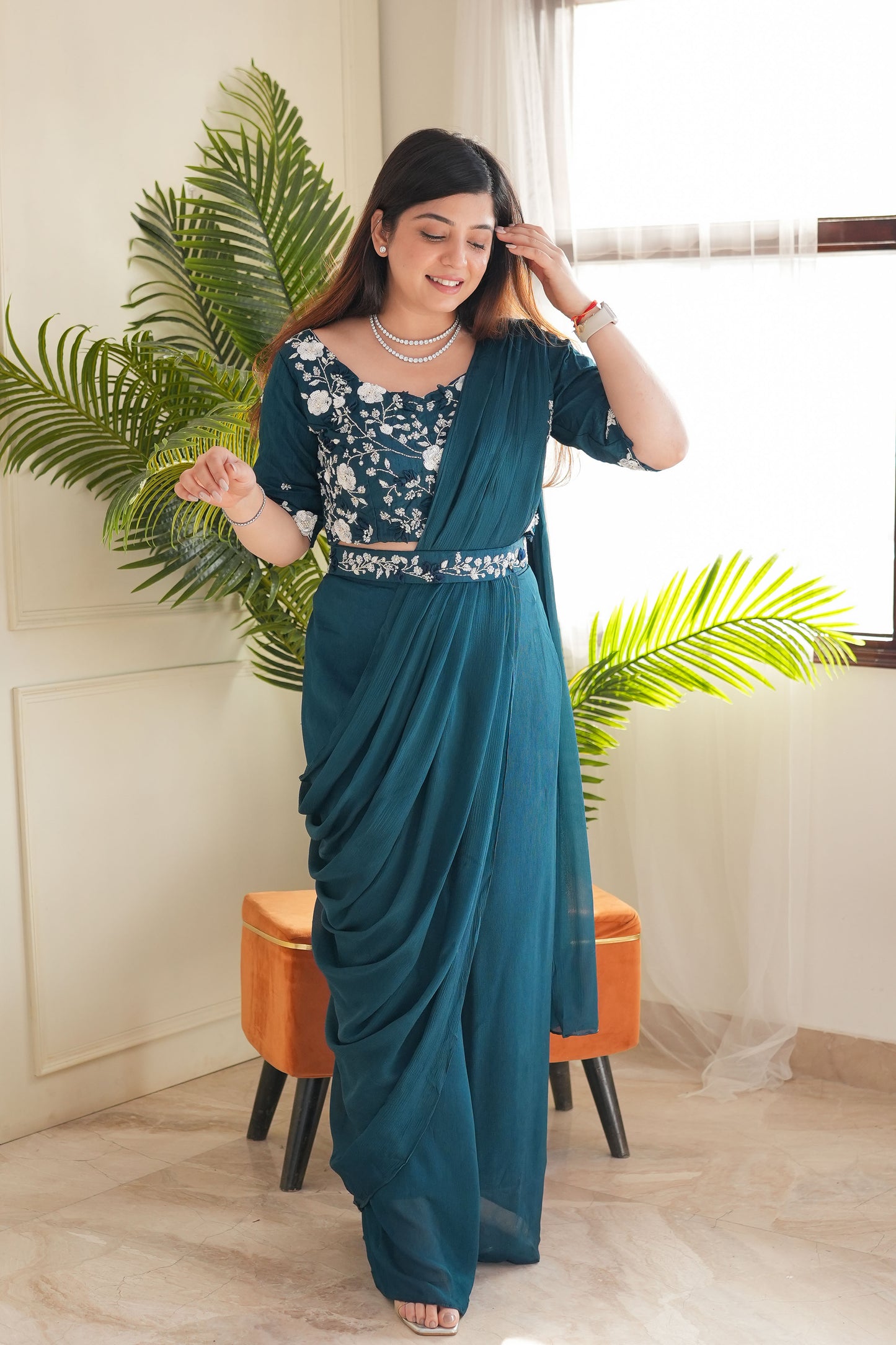 Feroza Green Drape With Plazo