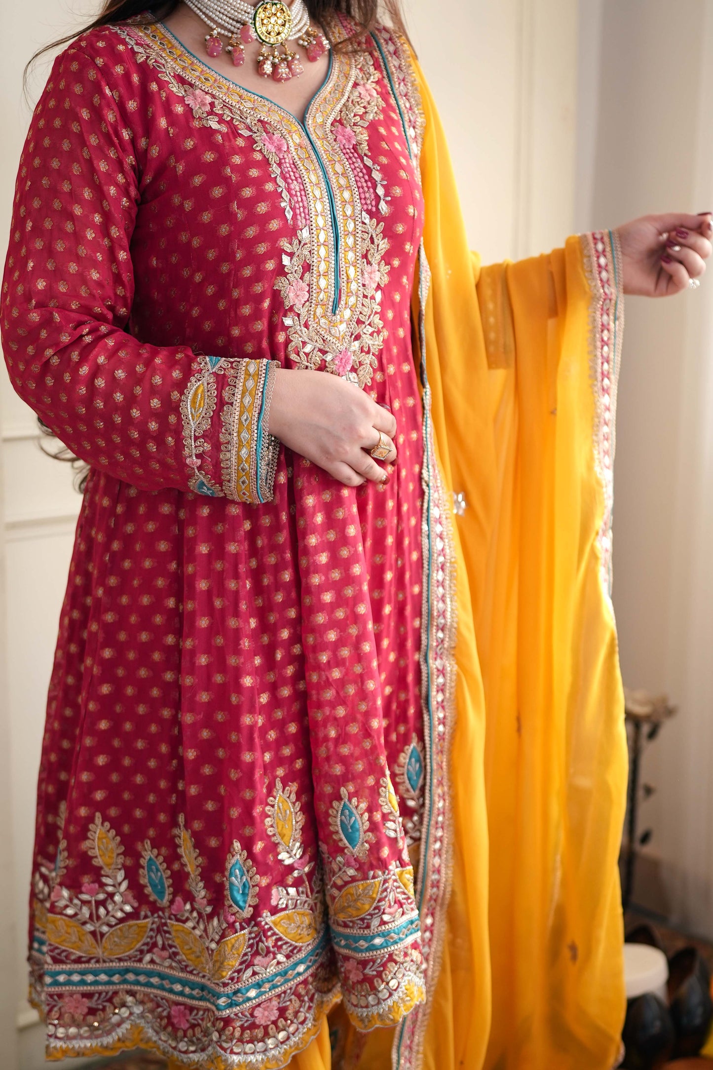 Meera Red Short Anarakali With Dhoti