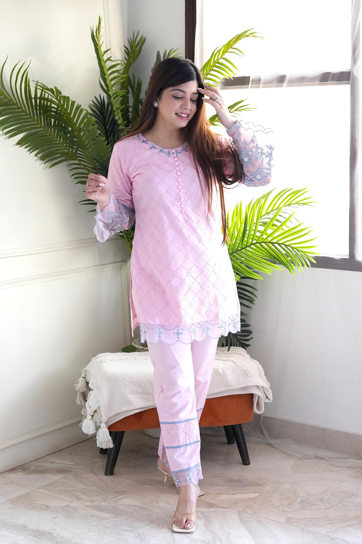 Inayat Pink Schiffli Embroidered Cordset