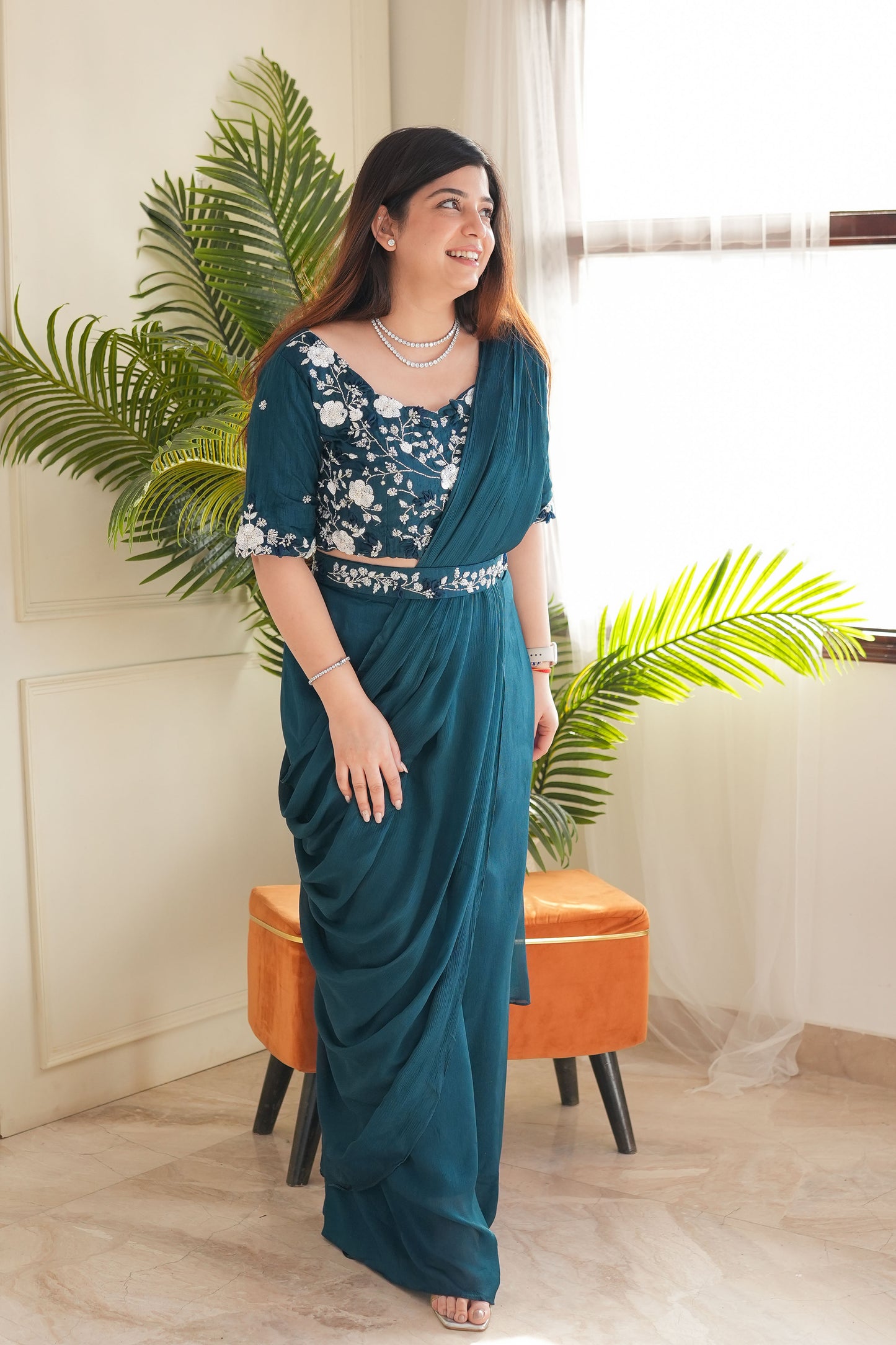 Feroza Green Drape With Plazo