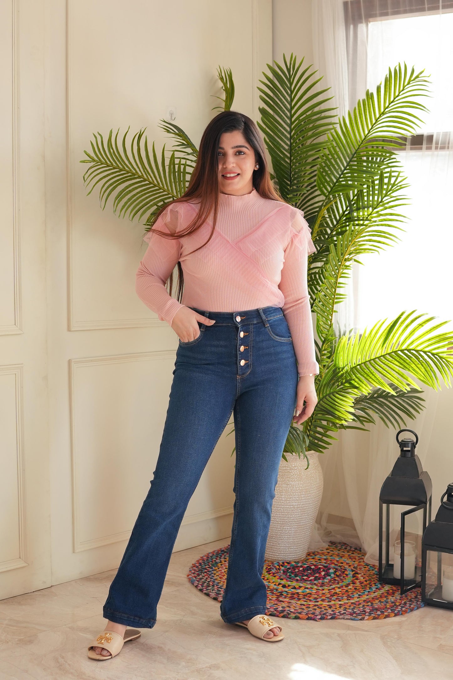 Uno Pink Frill Knitted Top
