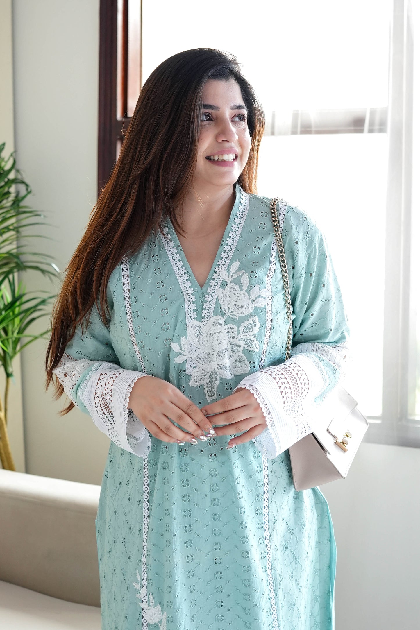 Zeenah Blue Cutwork Plazo Set
