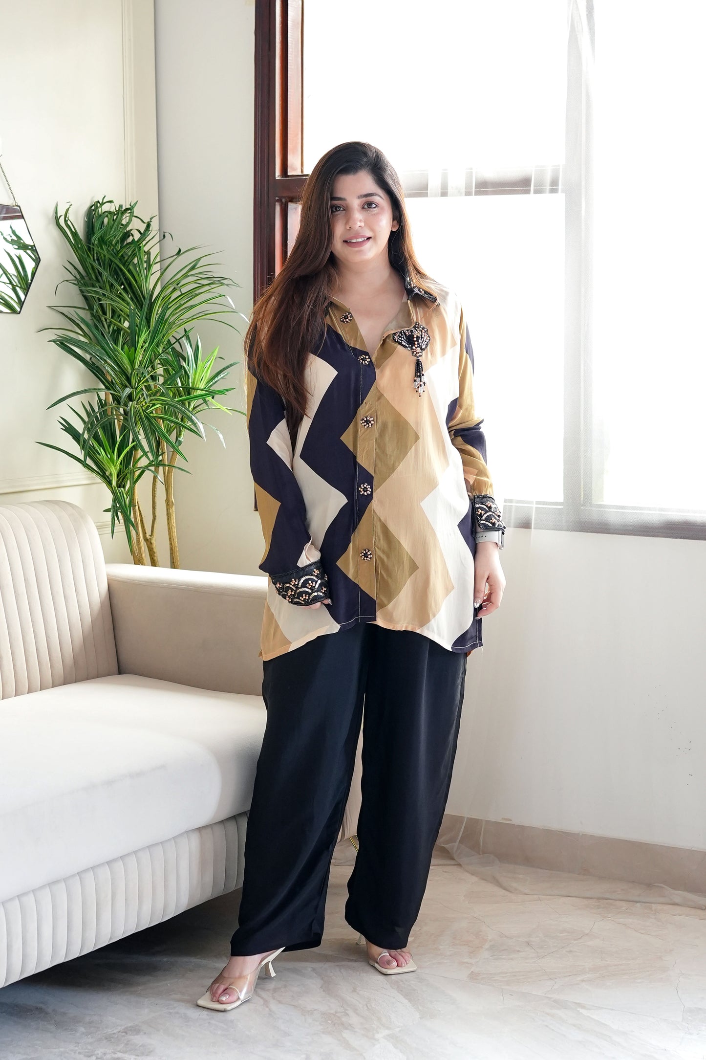 Yellow Printed Cord Set