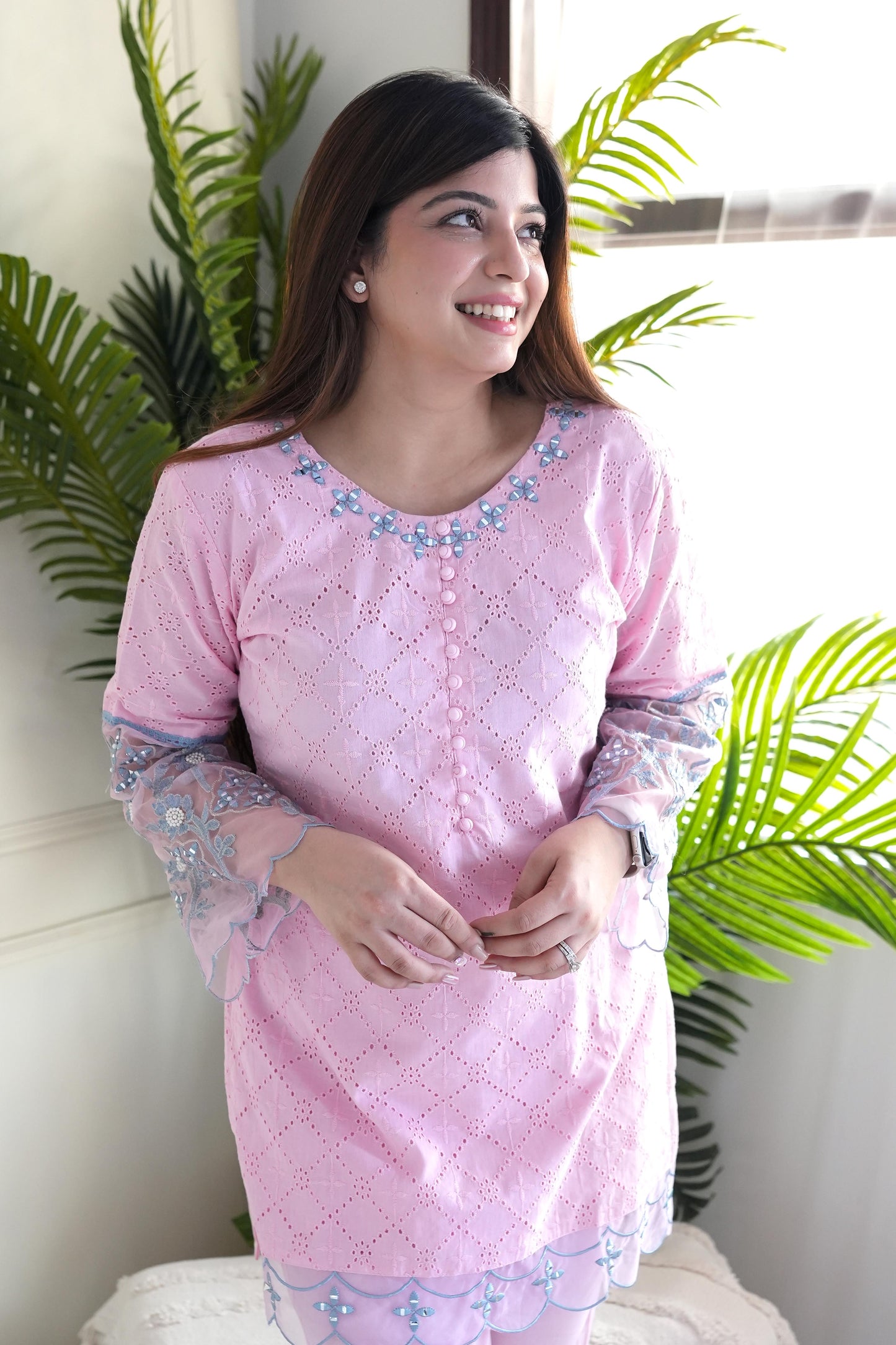 Inayat Pink Schiffli Embroidered Cordset