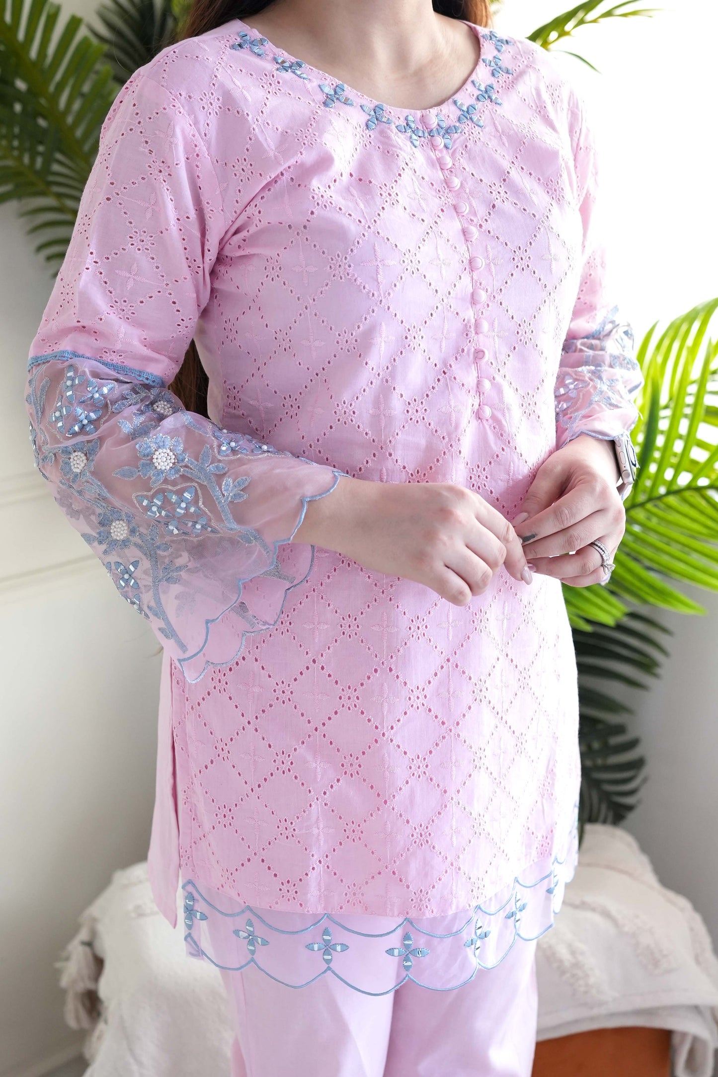 Inayat Pink Schiffli Embroidered Cordset