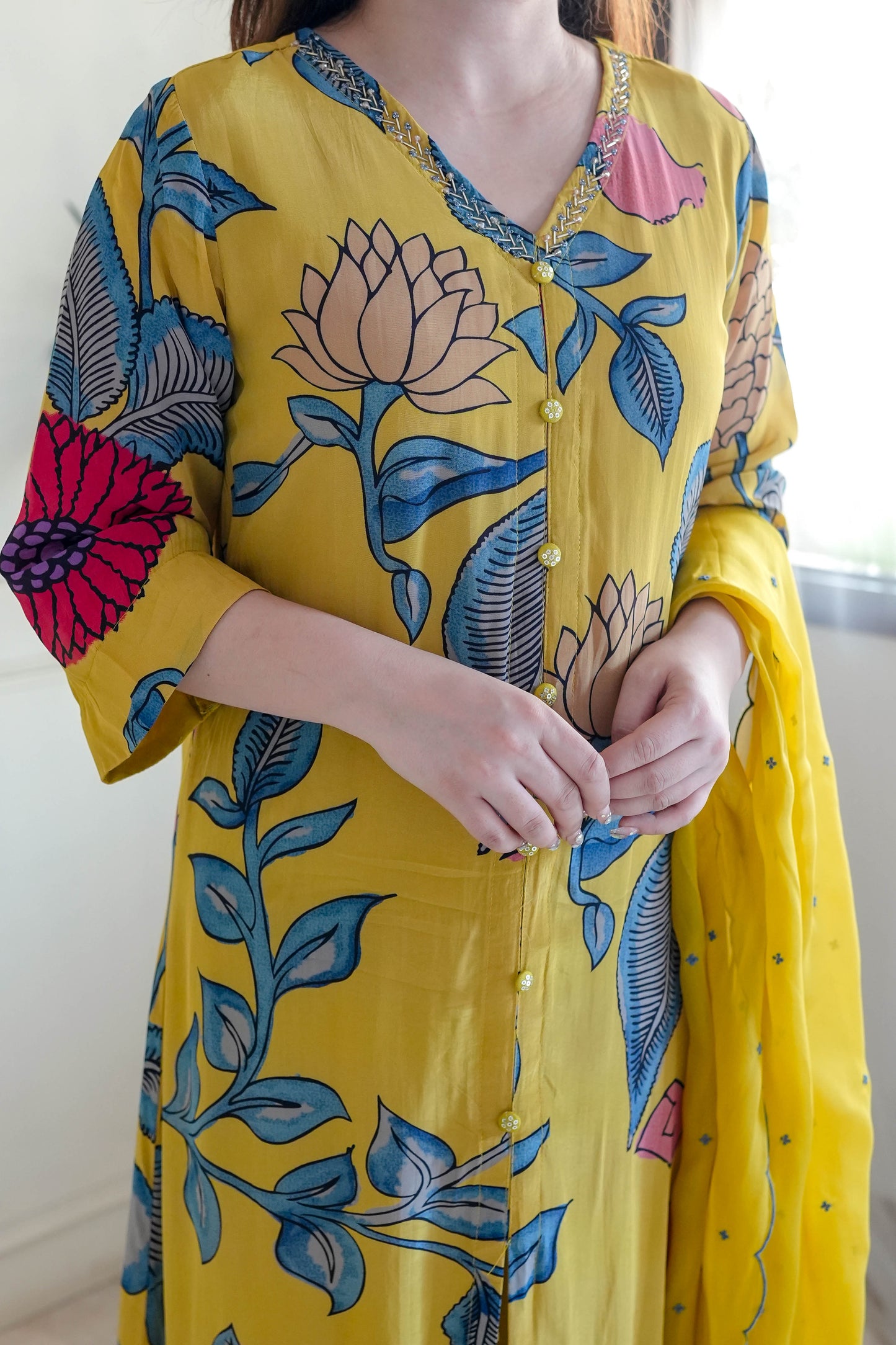 Beena Printed Yellow Suit Set