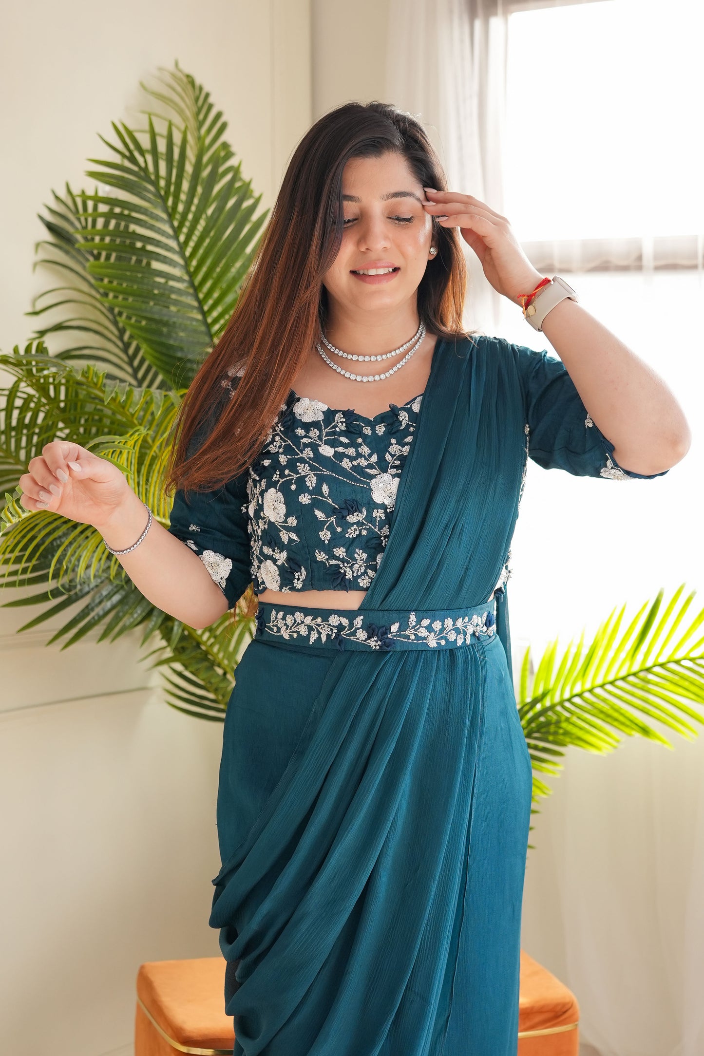 Feroza Green Drape With Plazo