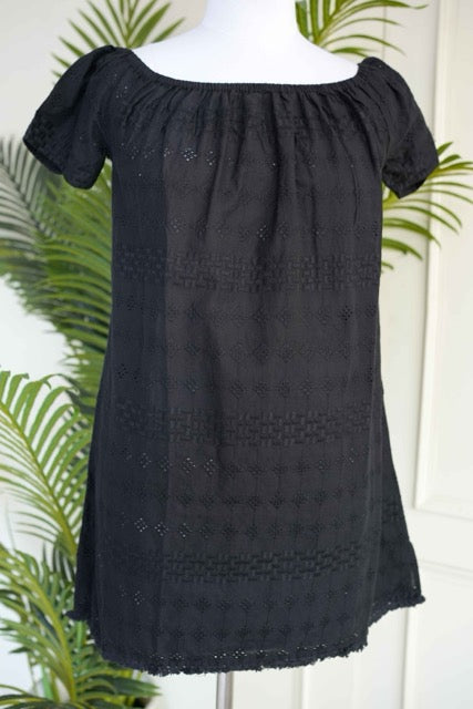 Black Schiffli Short Dress