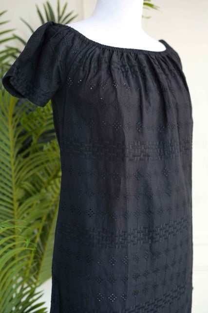 Black Schiffli Short Dress