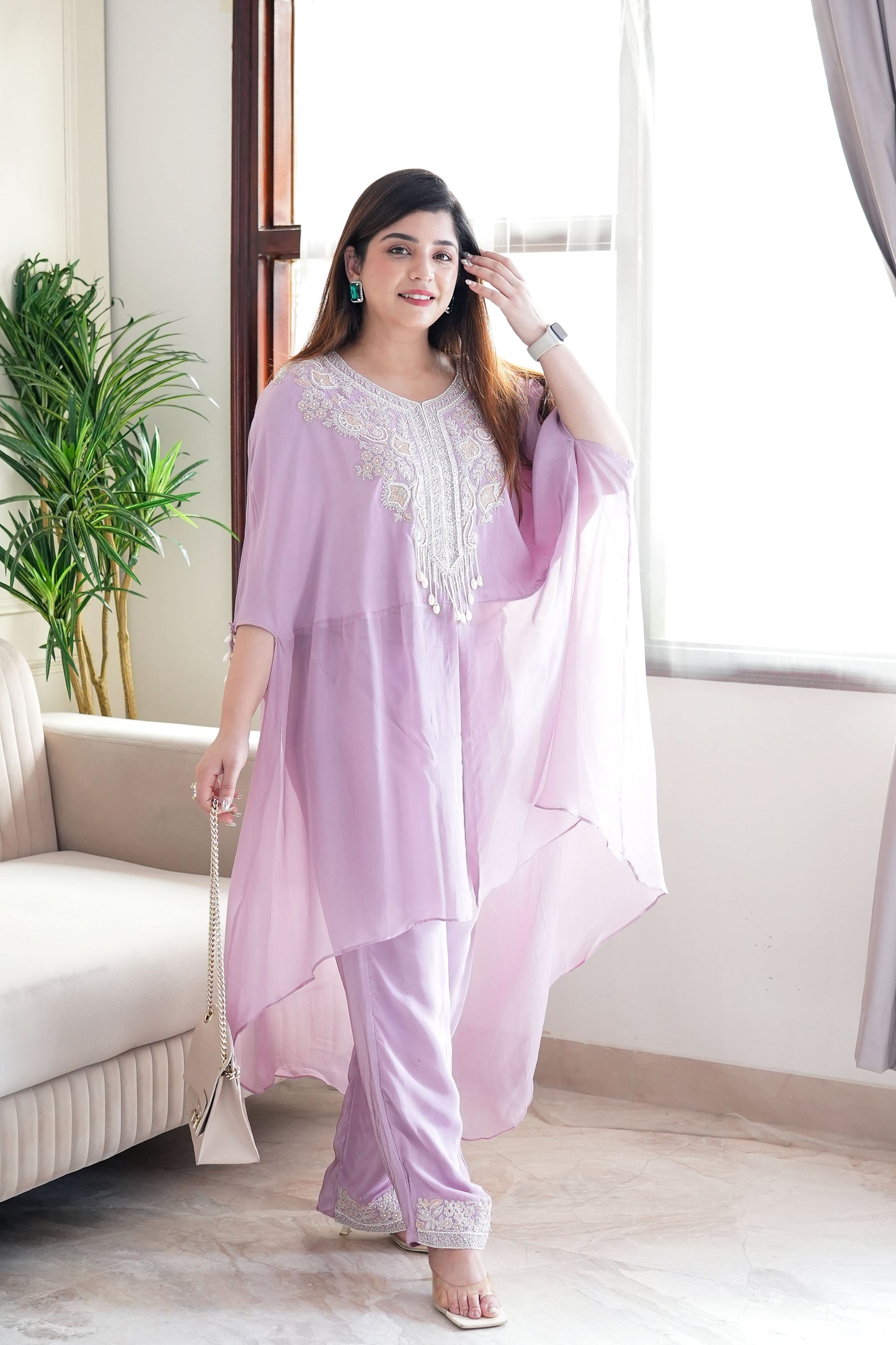 Syra Lilac Embroidered Co ord Set