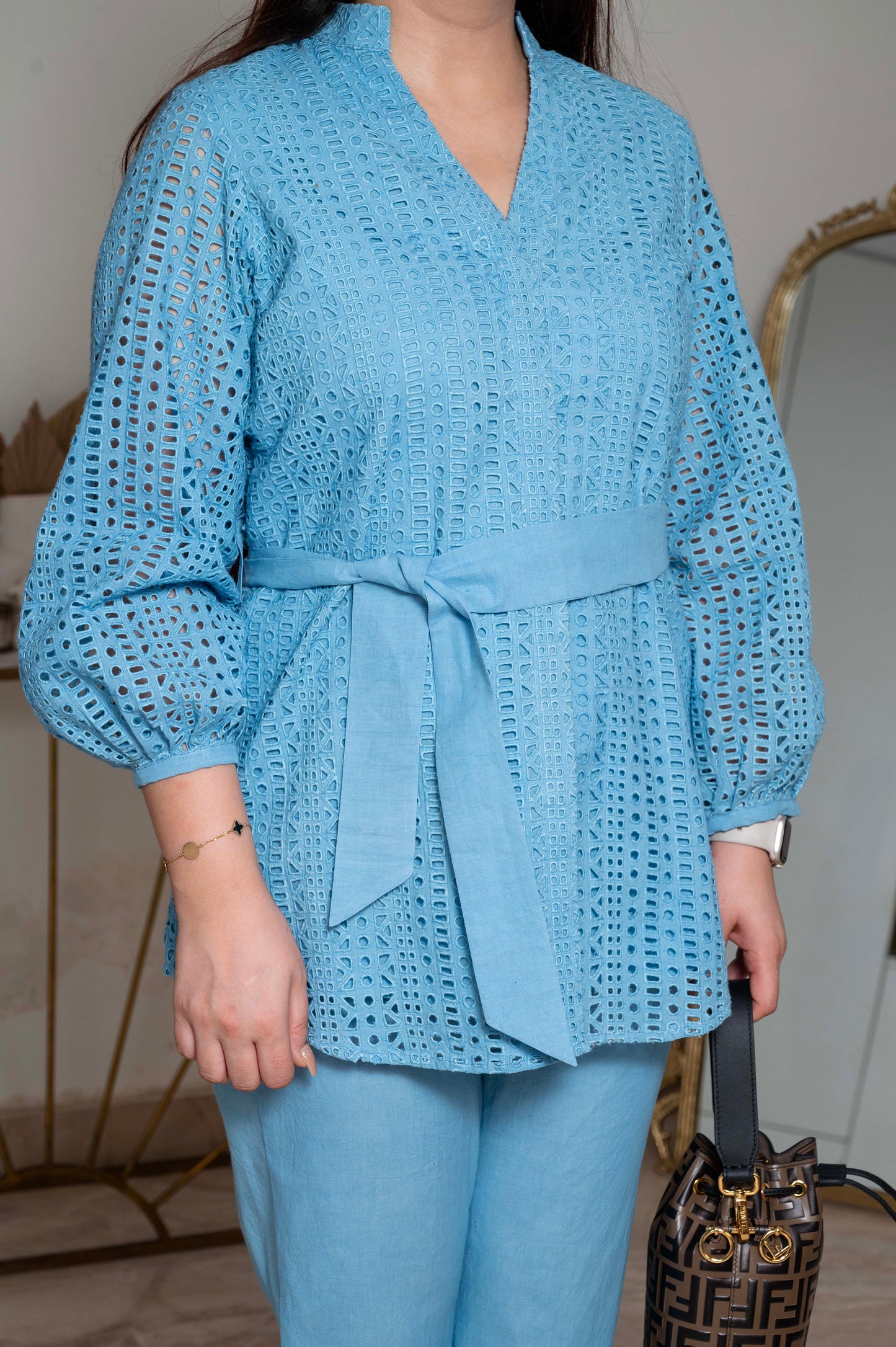 Aliza Pastel Blue Schiffli Cordset