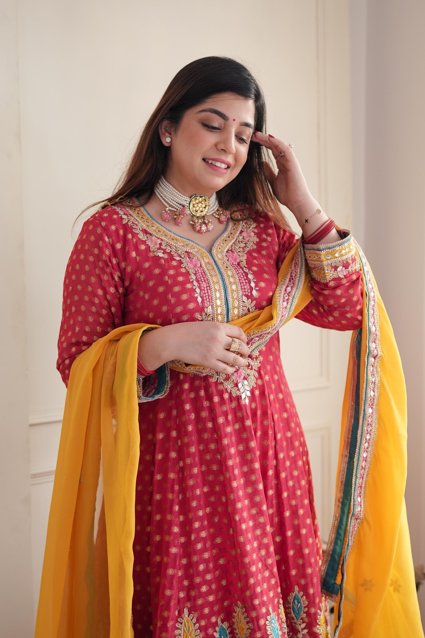 Meera Red Short Anarakali With Dhoti