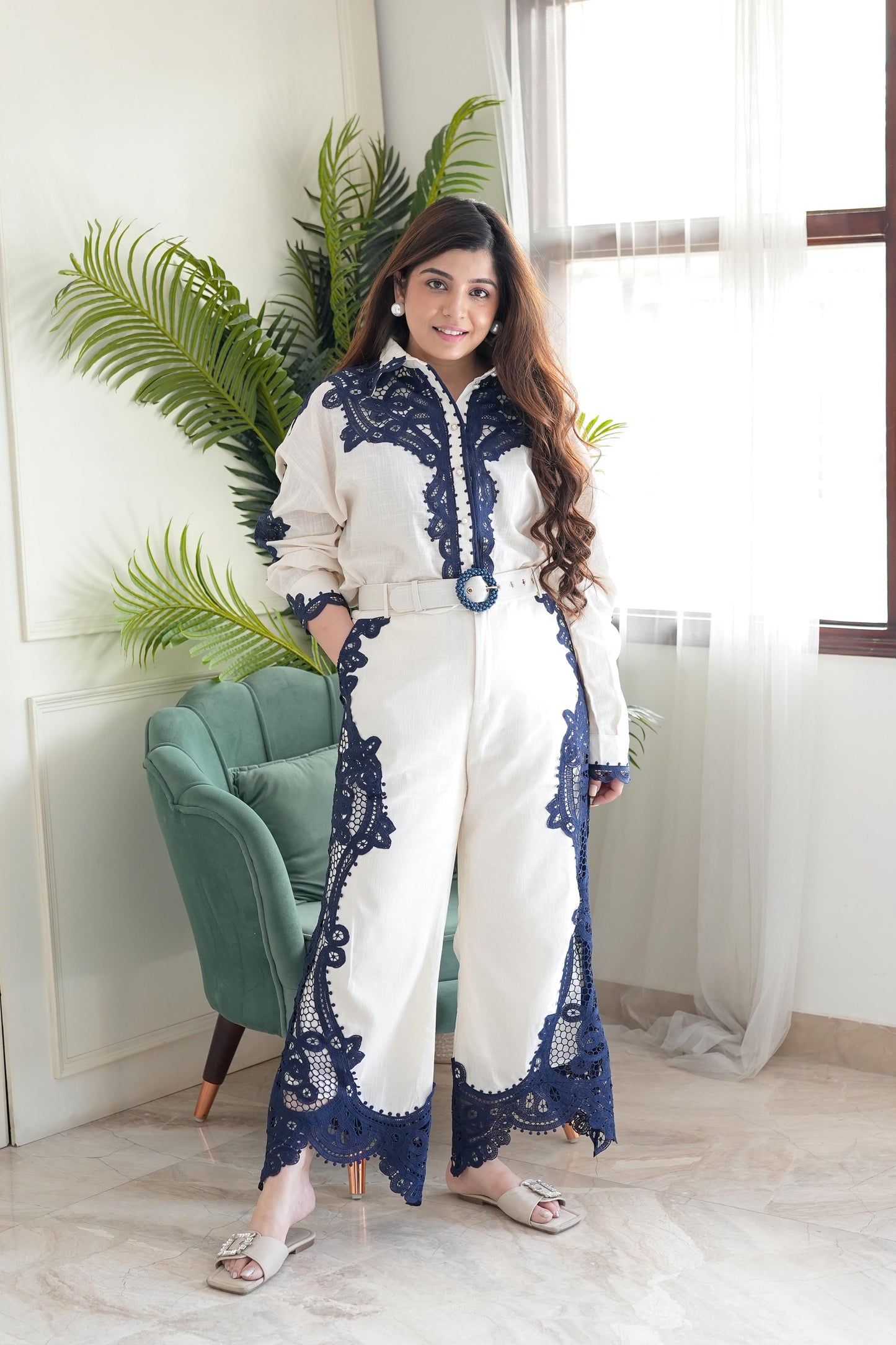 Baku White Schiffli Embroidered Cordset