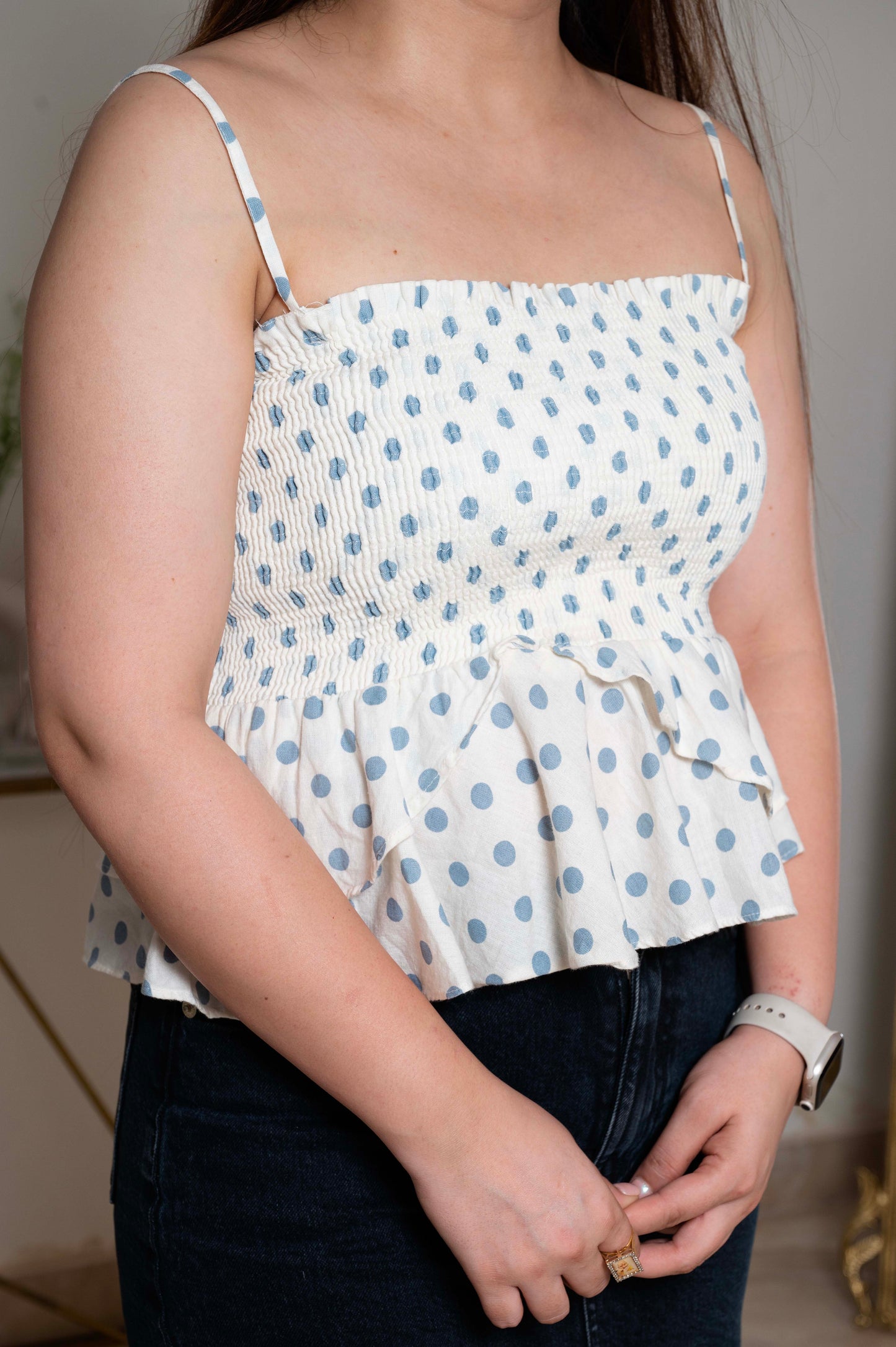 Berry Polka Dot Peplum Top