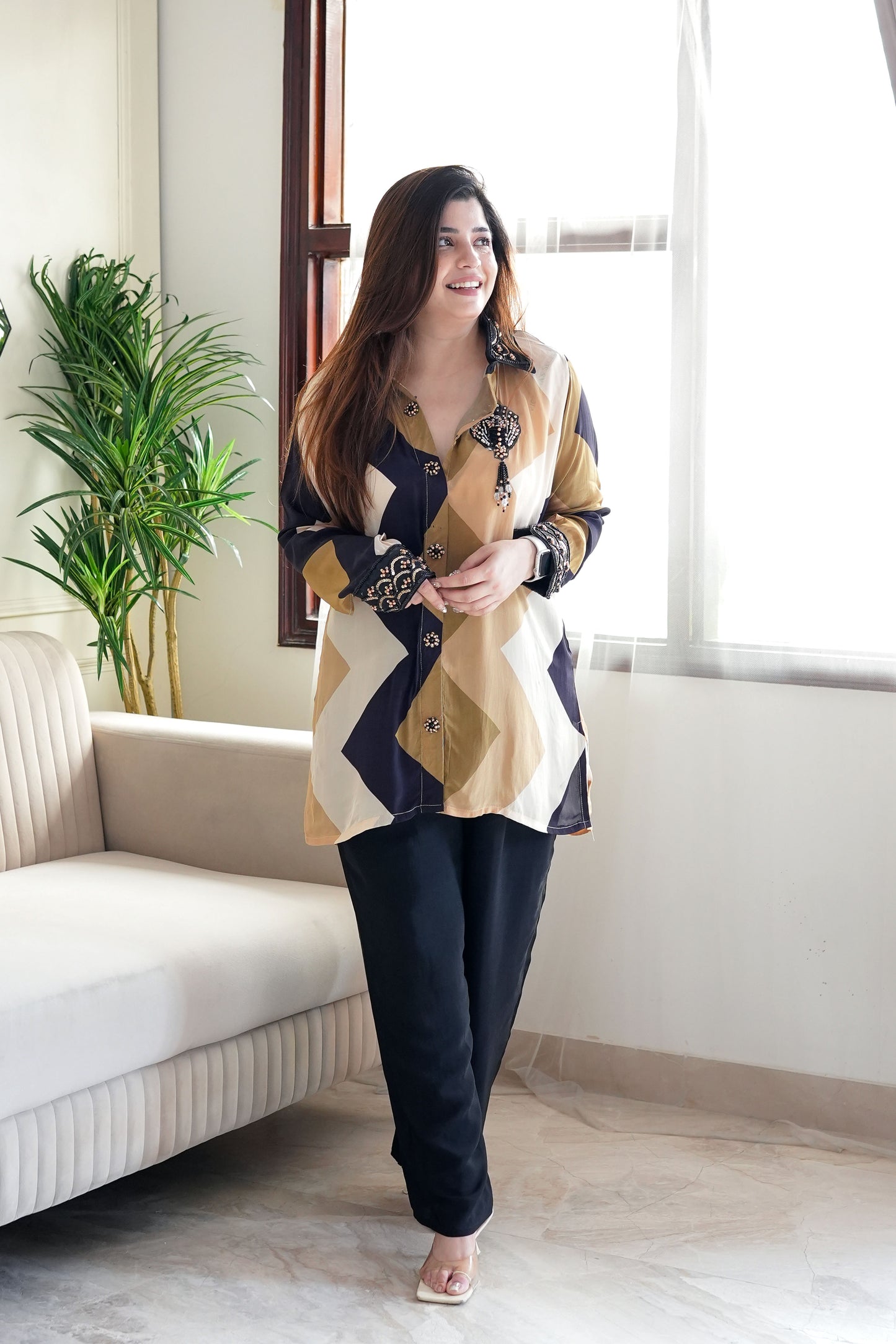 Yellow Printed Cord Set