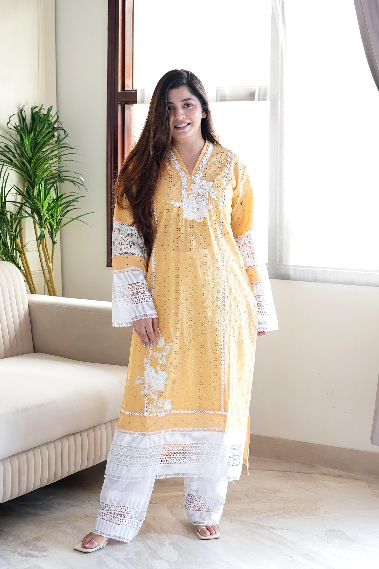 Zeenah Yellow Pakistani Plazo Set