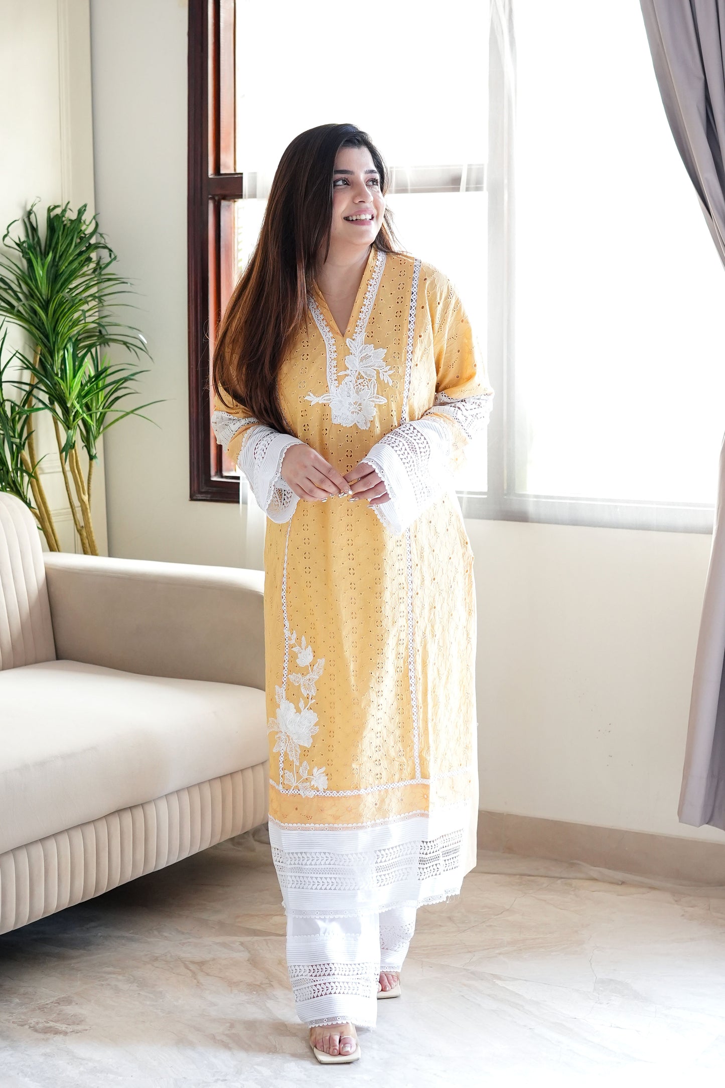 Zeenah Yellow Pakistani Plazo Set