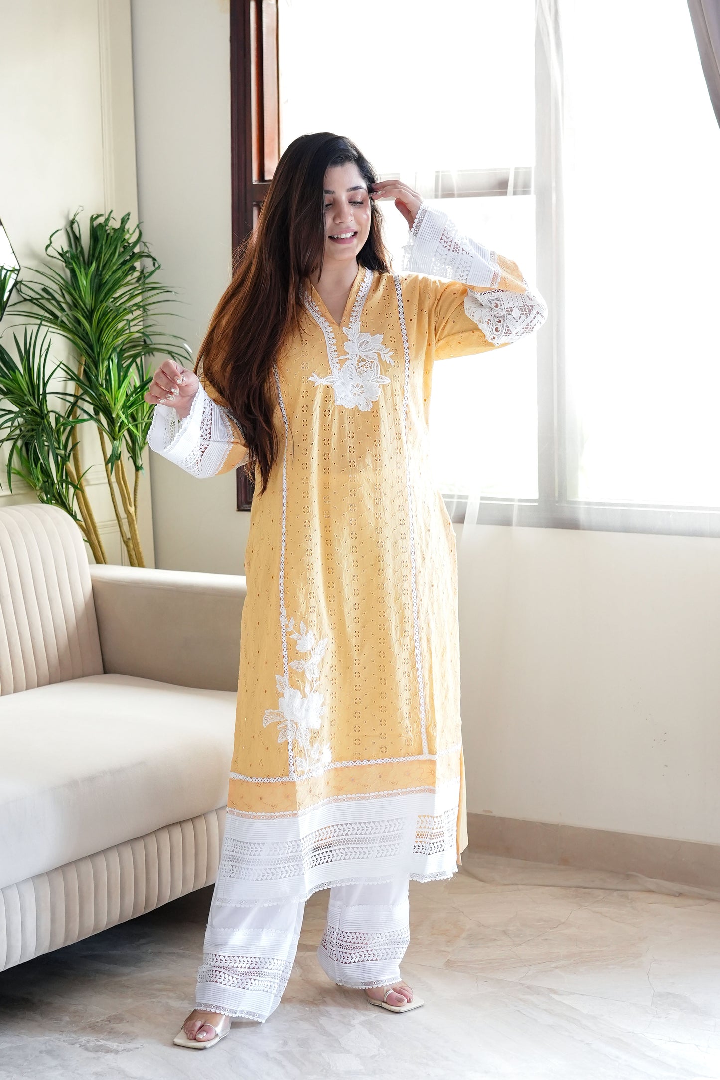 Zeenah Yellow Pakistani Plazo Set