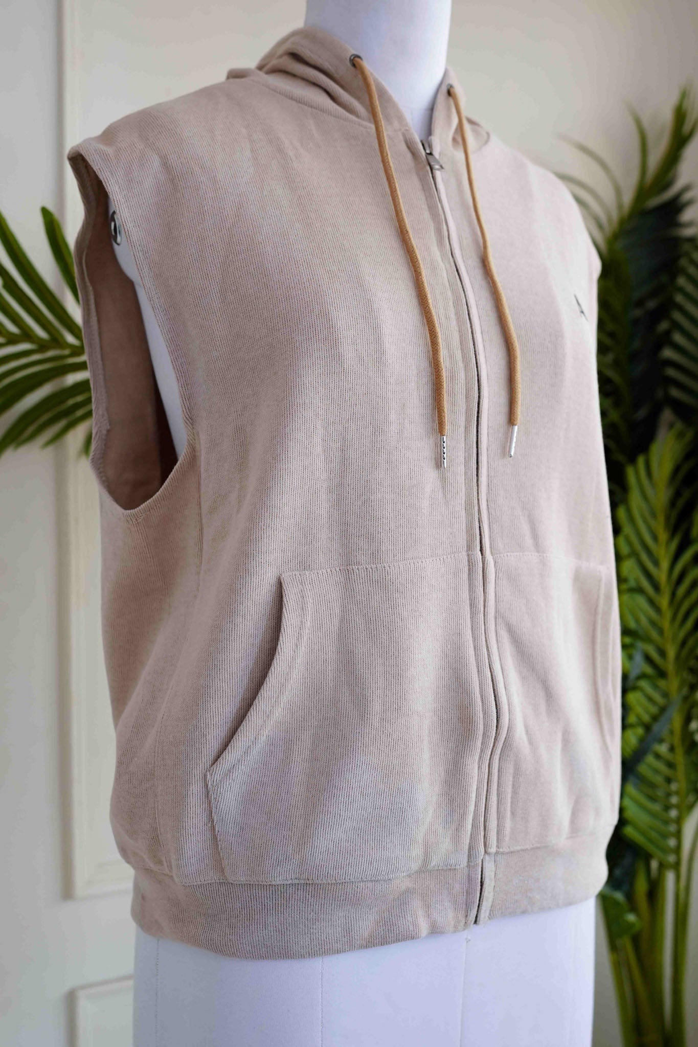 Beige Cut Sleeves Hoodie