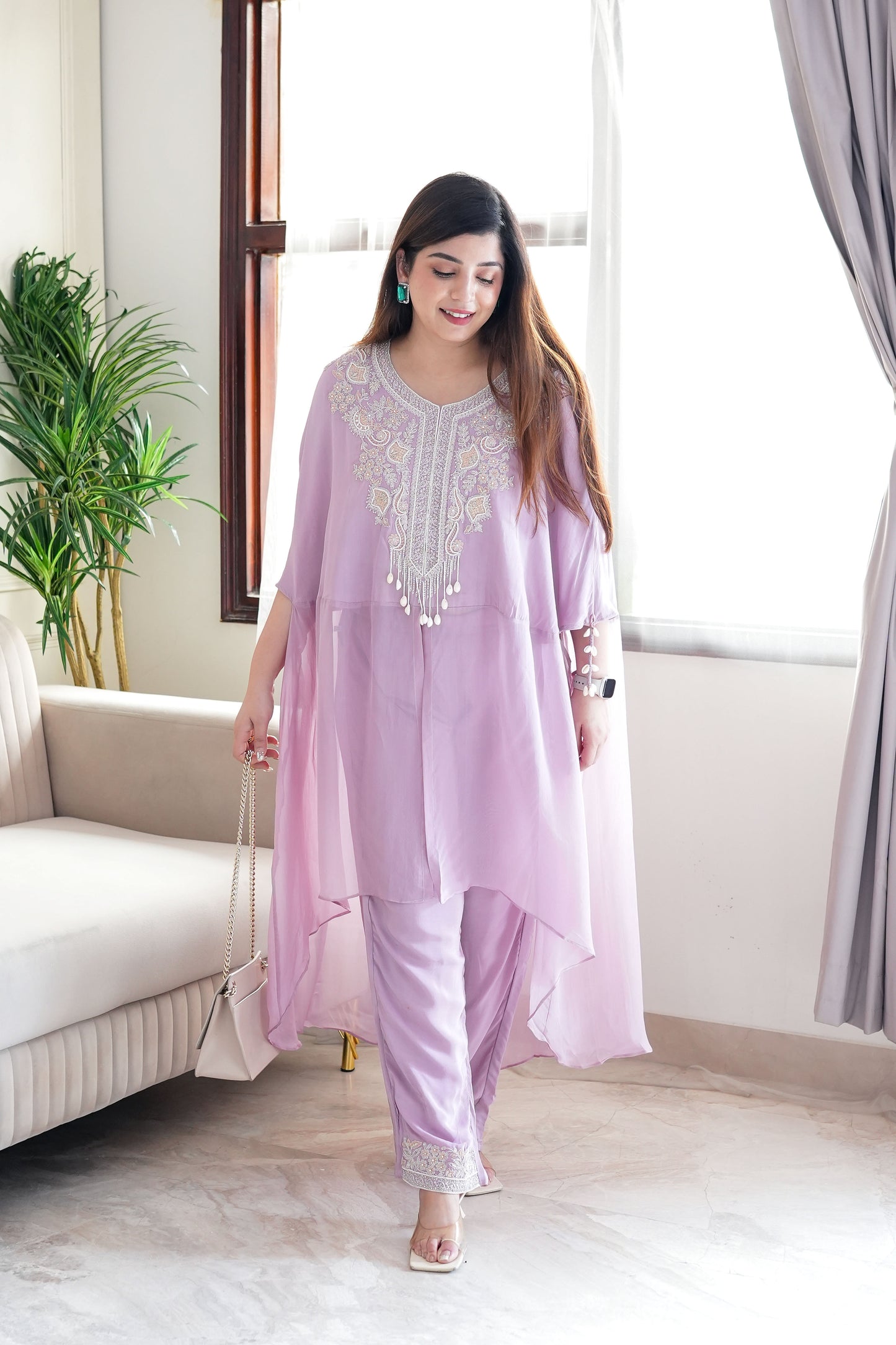 Syra Lilac Embroidered Co ord Set