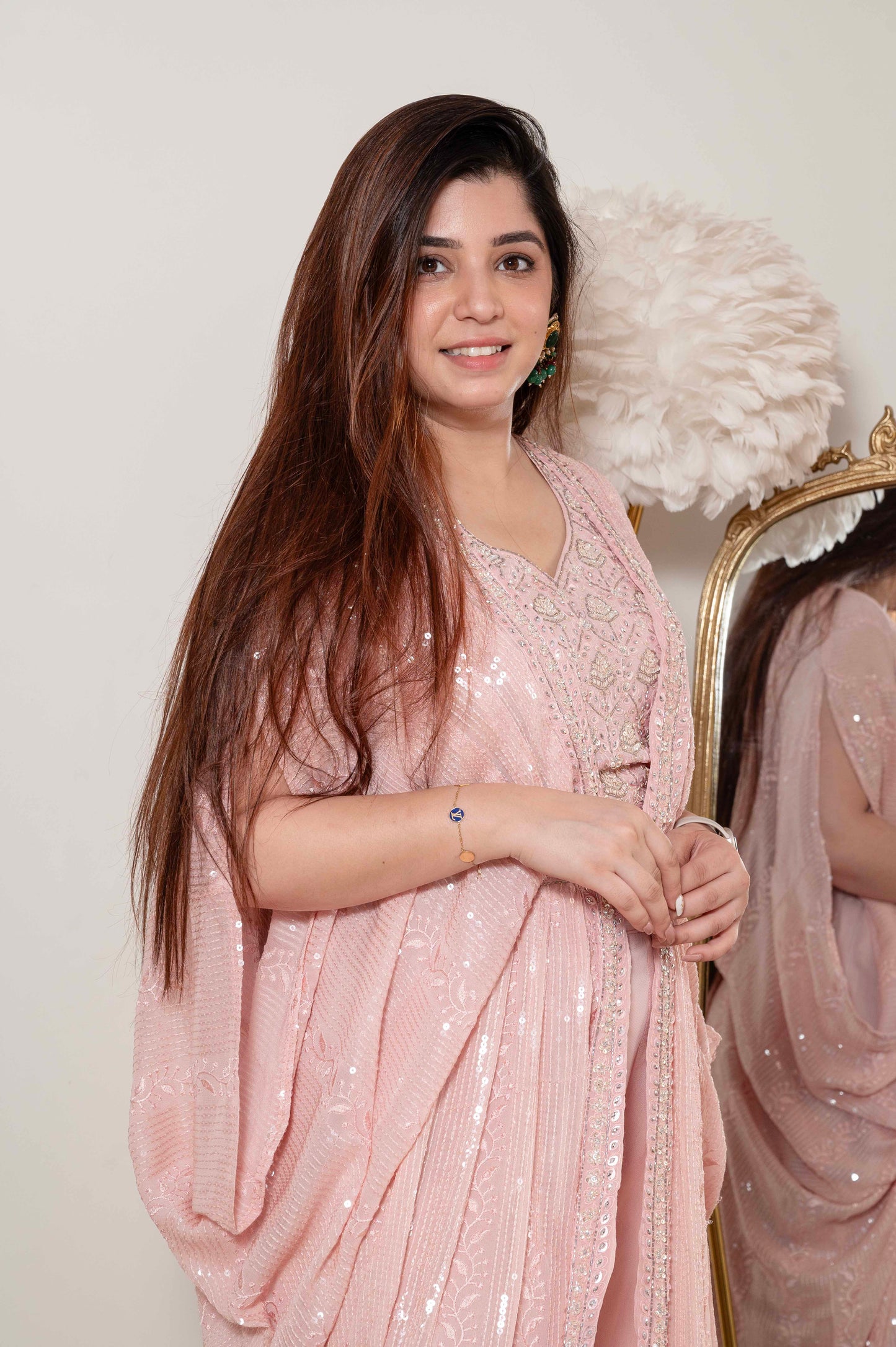 Fiza Pink Three Piece Set With Belt