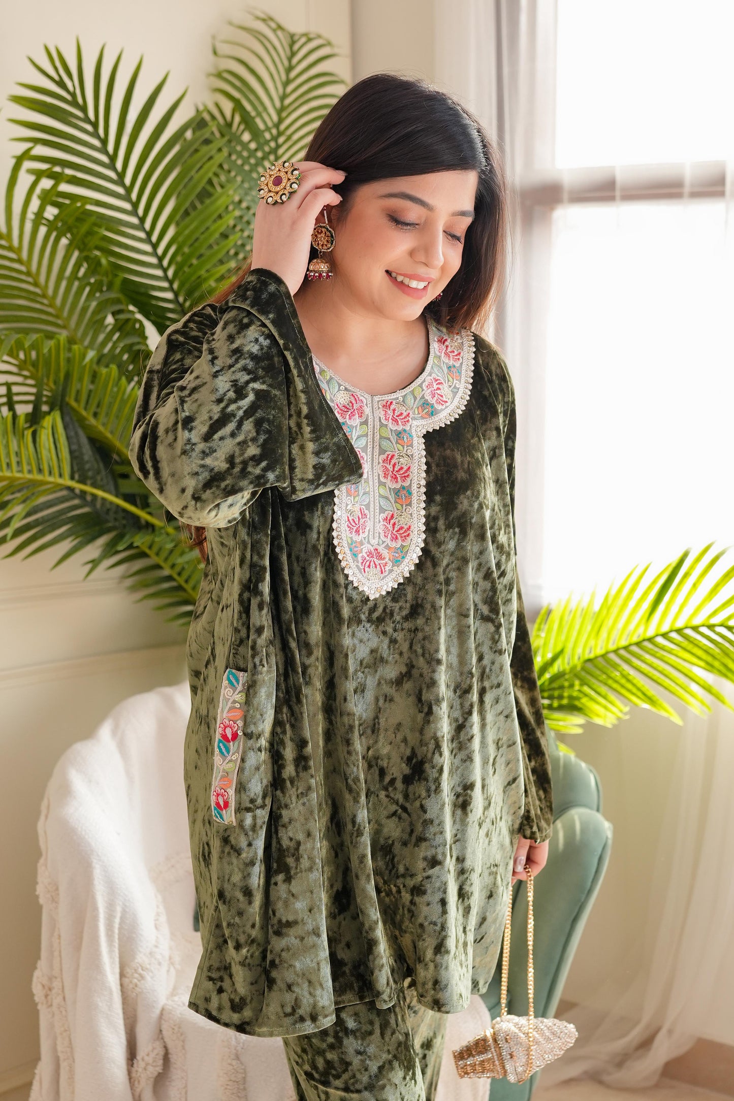 Satvat Green Cordset With Pockets