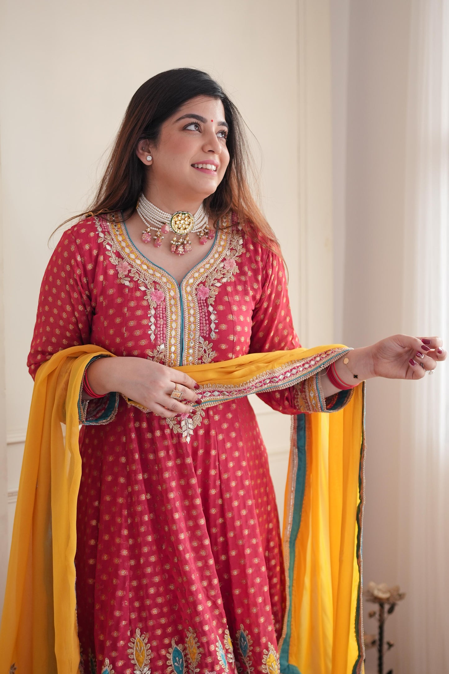 Meera Red Short Anarakali With Dhoti