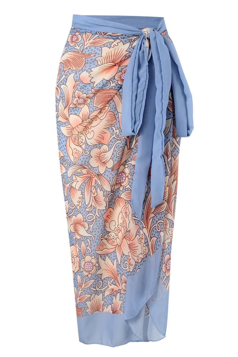 Blue Floral Printed Swimsuit with Sarong