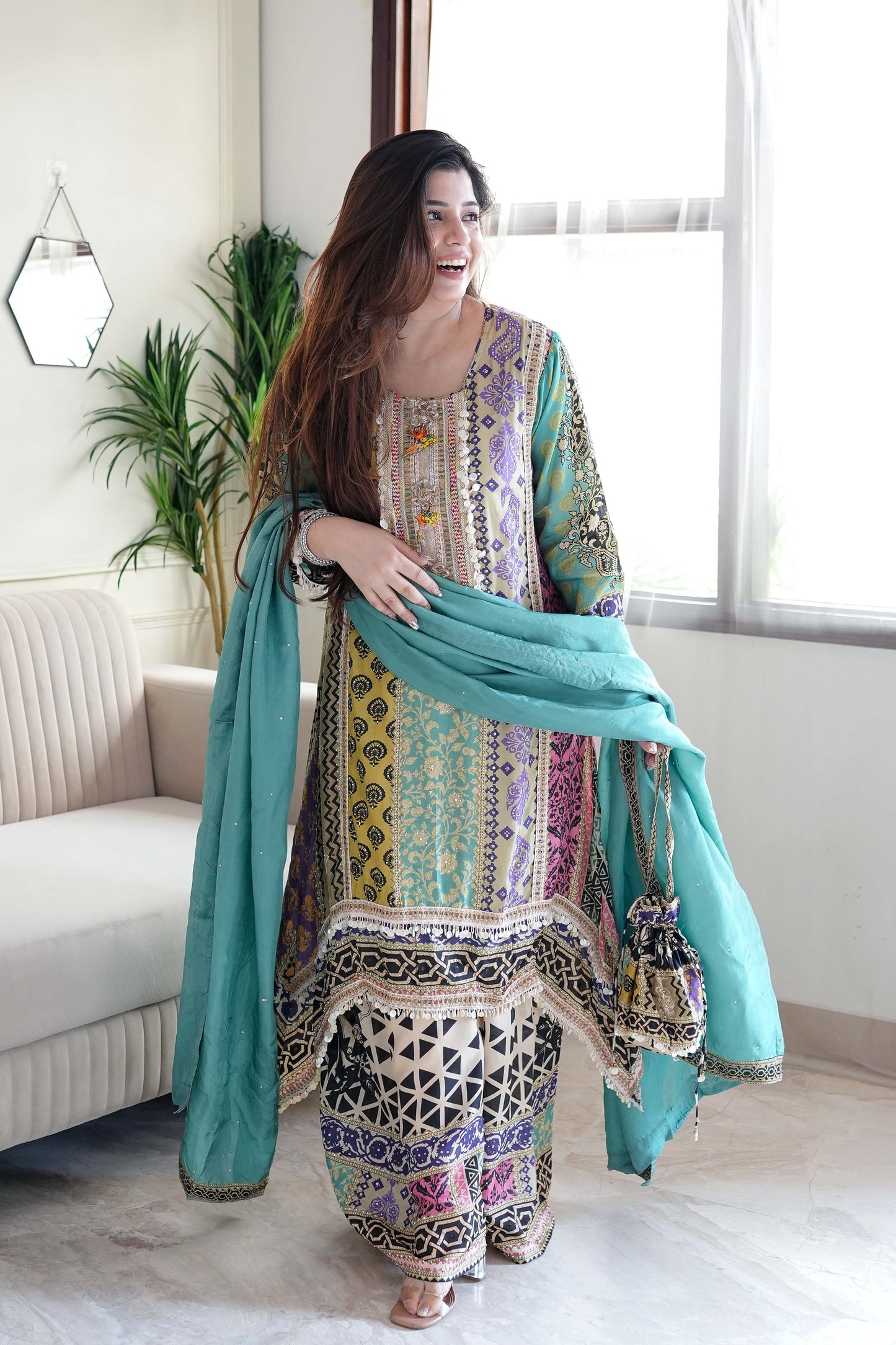 Tira Luxe Green Embroidered Suit Set